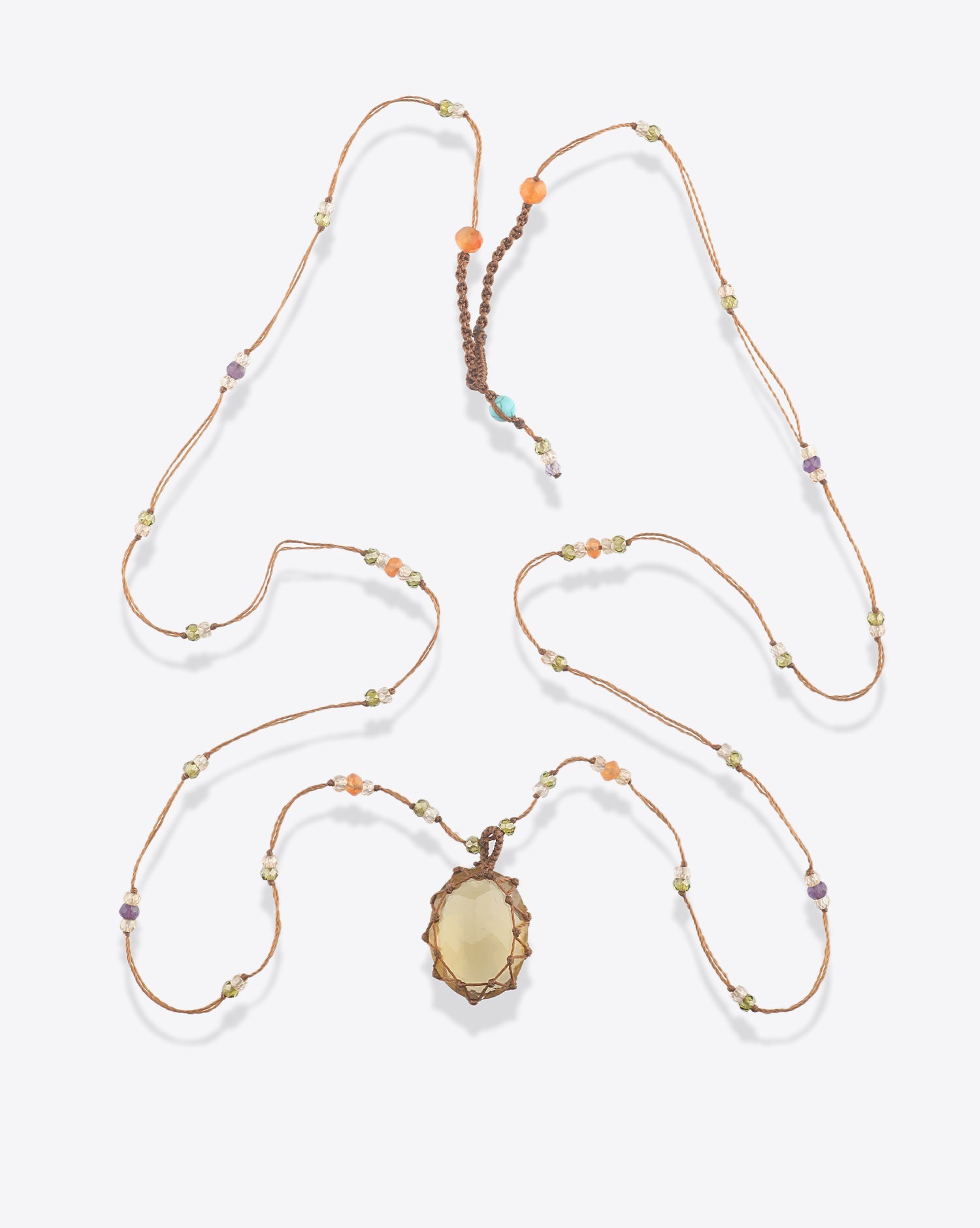 Image du produit Sharing Collier Long Tibétain Sur Cordon Tabac - Honey Quartz 