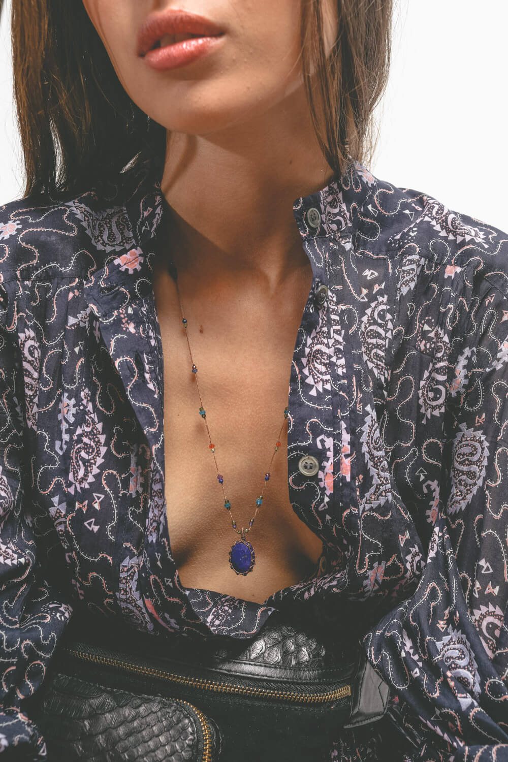 Image du produit Sharing Collier Long Tibétain Sur Cordon Tabac - Lapis   - 4