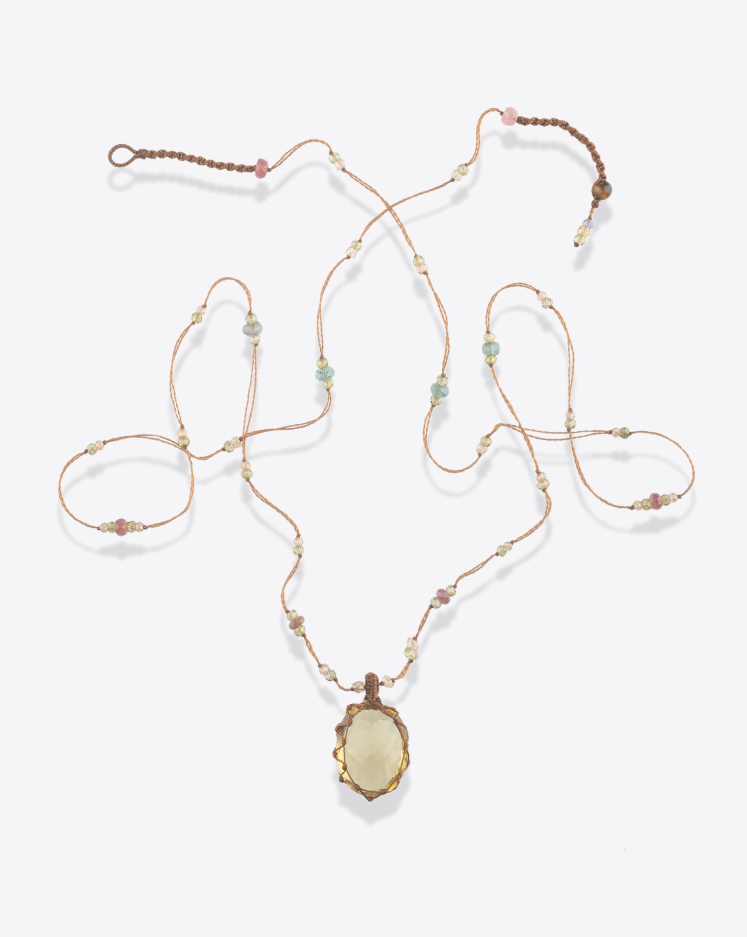 Image du produit Sharing Collier Long Tibétain Sur Cordon Tabac - Lemon Topaze  