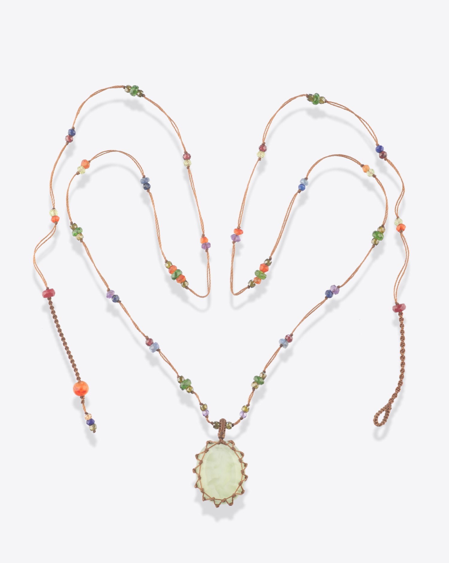 Image du produit Sharing Collier Long Tibétain Sur Cordon Tabac - Prehnite  