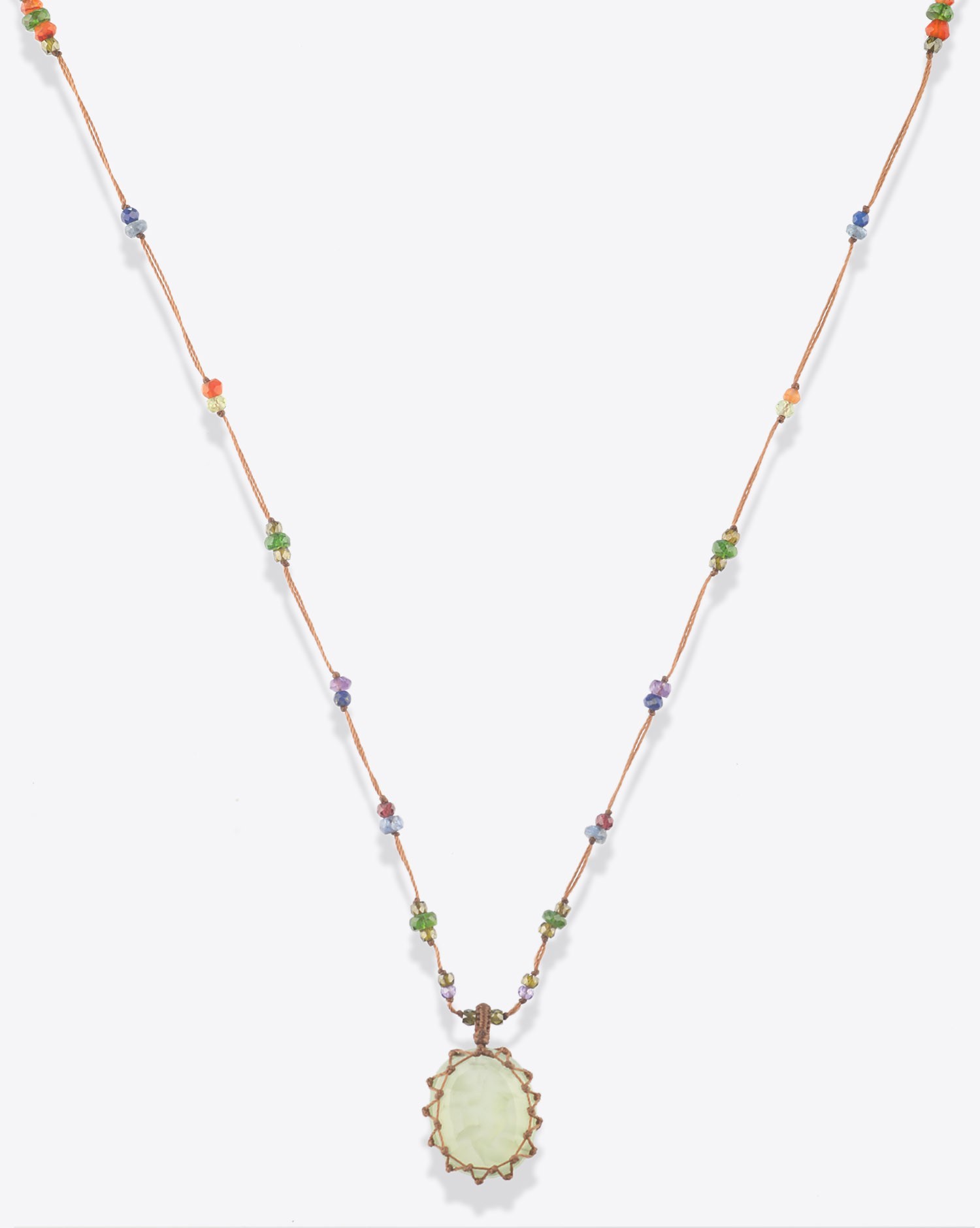 Image du produit Sharing Collier Long Tibétain Sur Cordon Tabac - Prehnite   - 2