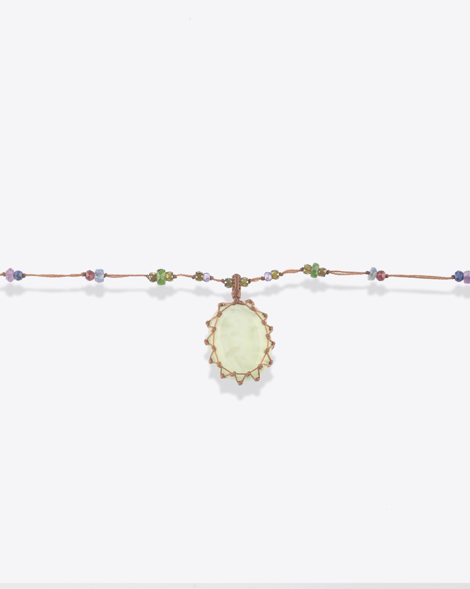 Image du produit Sharing Collier Long Tibétain Sur Cordon Tabac - Prehnite   - 3