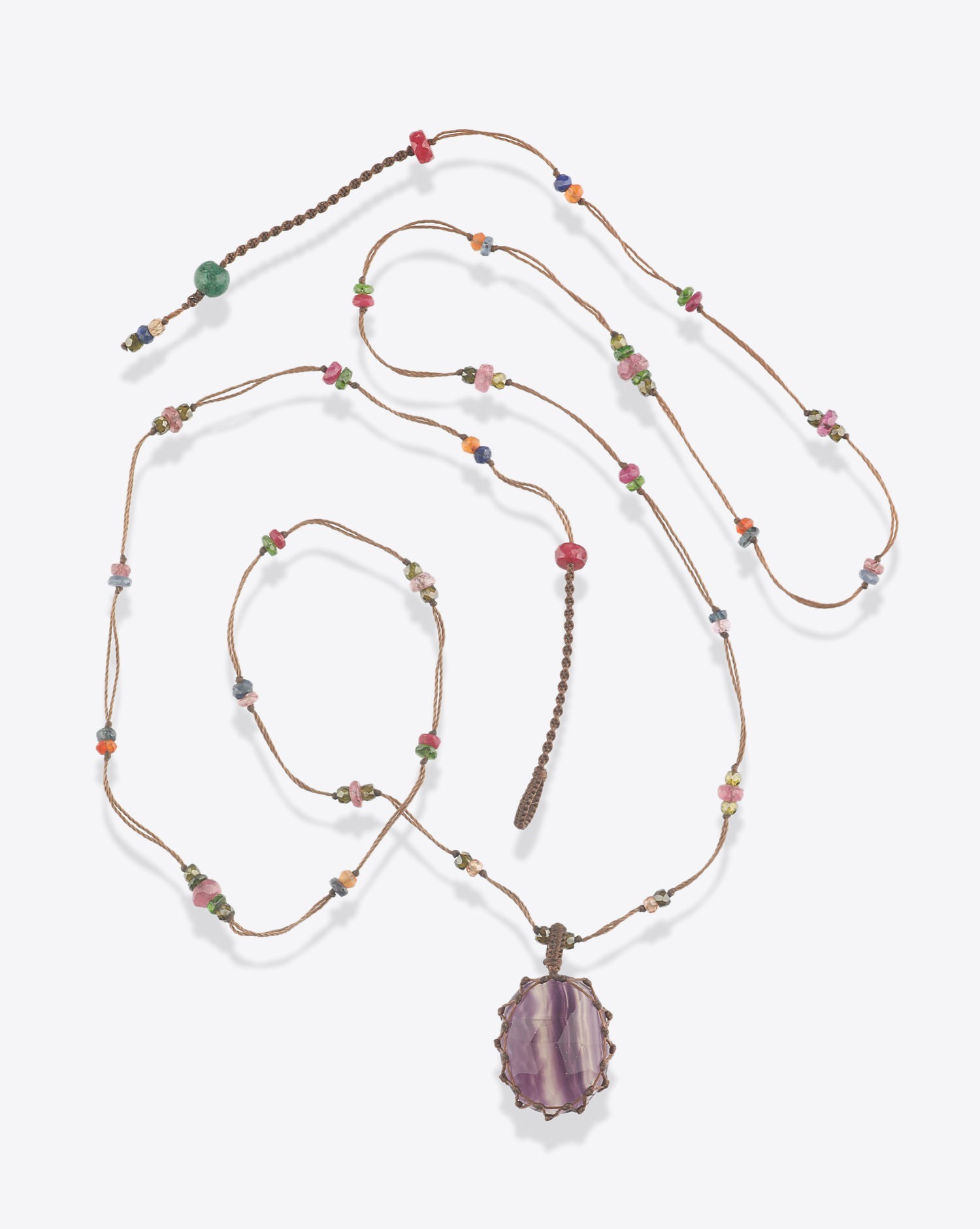 Image du produit Sharing Collier Long Tibétain Sur Cordon Tabac - Rainbow Fluorite  