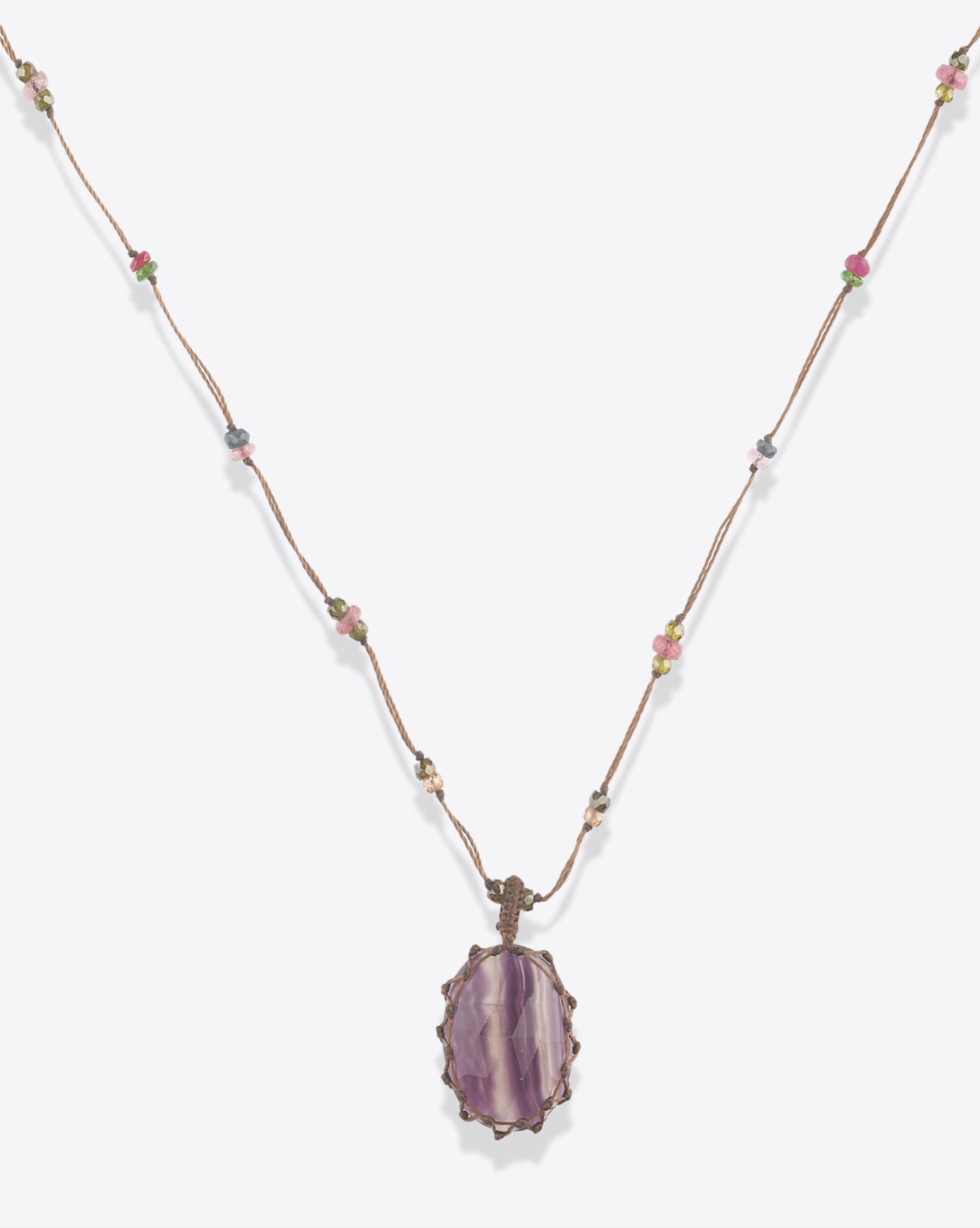 Image du produit Sharing Collier Long Tibétain Sur Cordon Tabac - Rainbow Fluorite   - 2