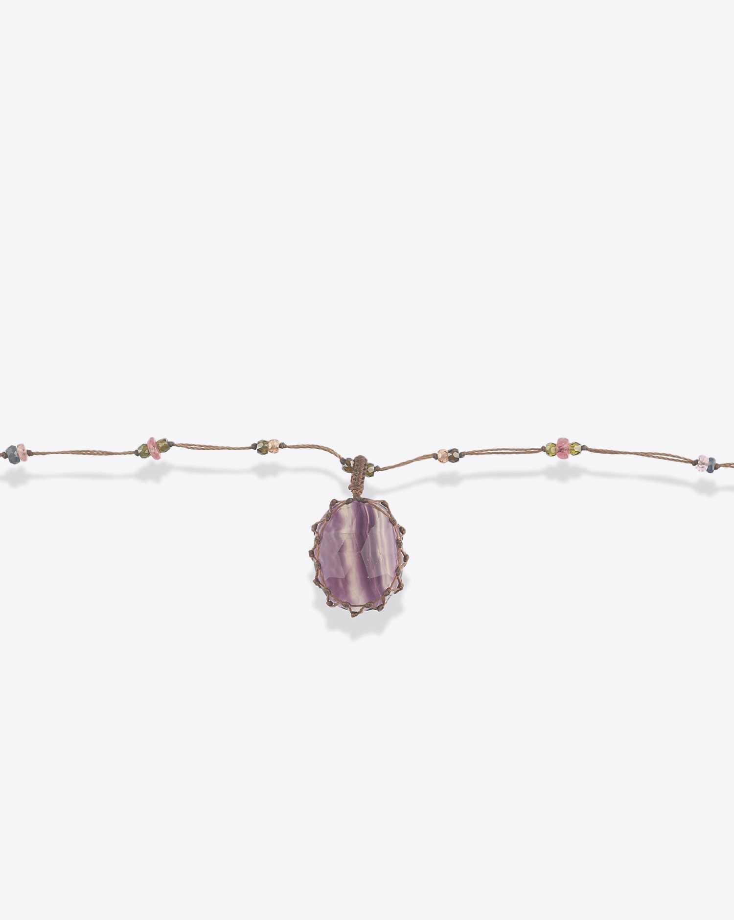 Image du produit Sharing Collier Long Tibétain Sur Cordon Tabac - Rainbow Fluorite   - 3