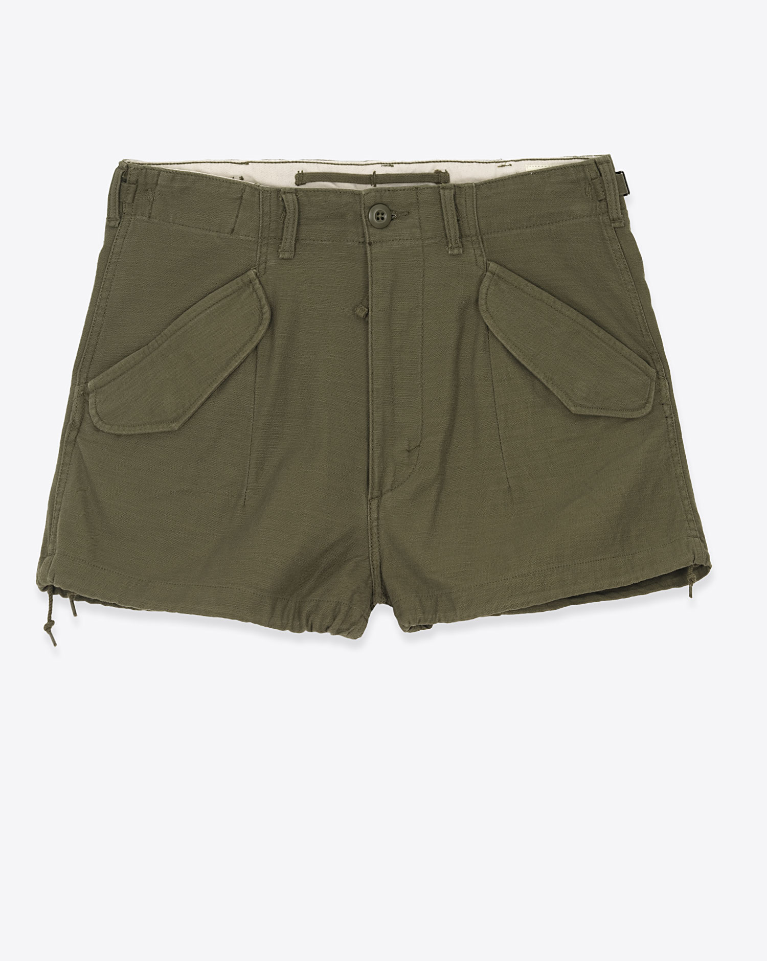 Short Cargo R13 en coton kaki. Vue face. 