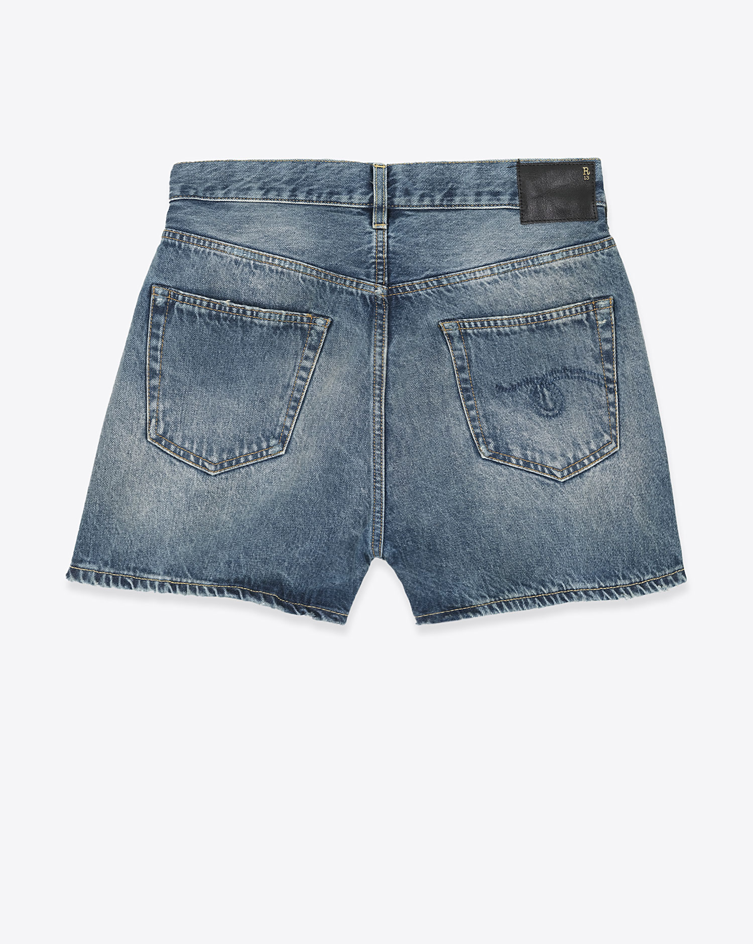 Produit Short Crossover R13 en denim bleu délavé. Vue dos. 