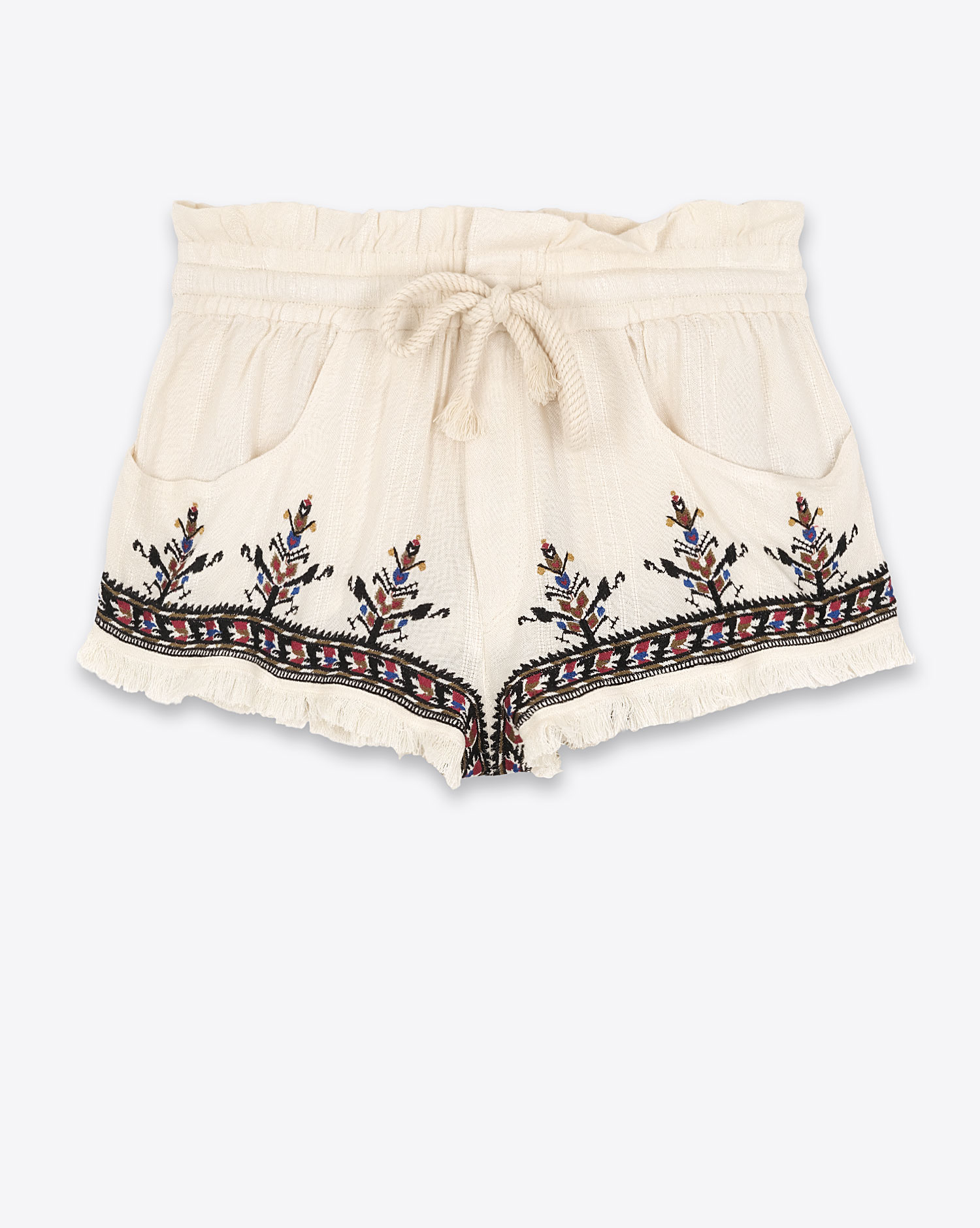 Short Kiss Isabel Marant Etoile écru avec broderies colorés. Vue face. 