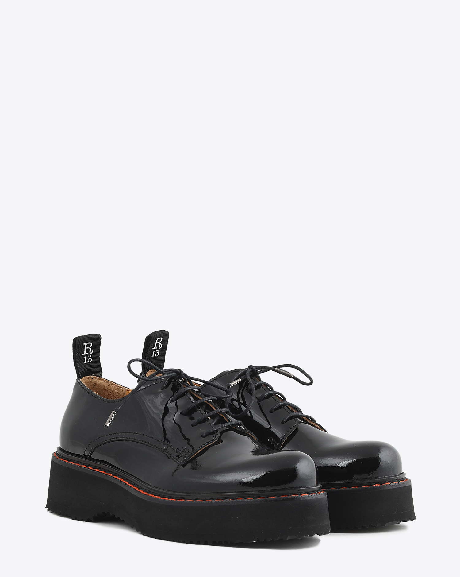 Mocassins Derbys R13 Denim Collection Single Stack Oxford - Black Patent