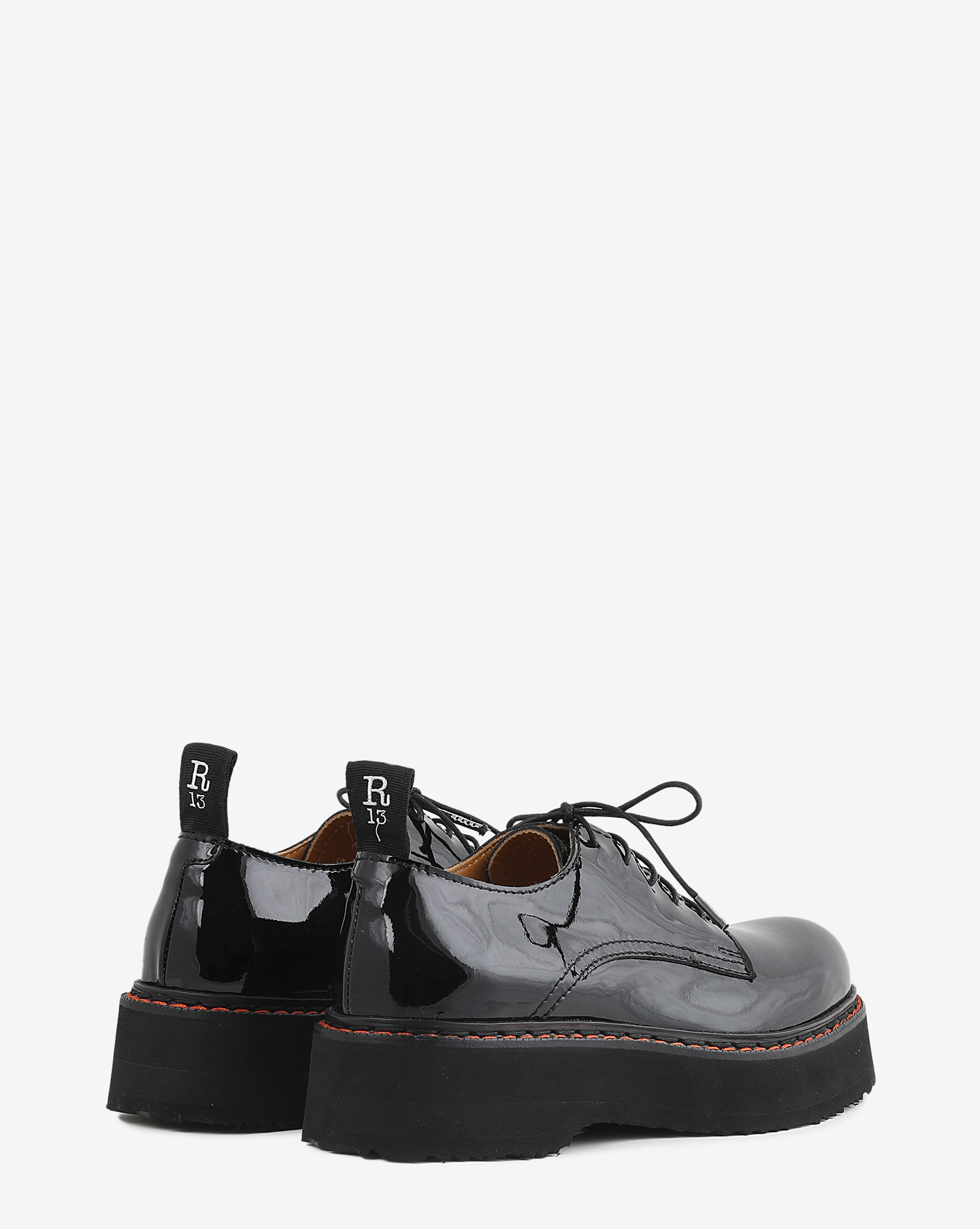 Mocassins Derbys R13 Denim Collection Single Stack Oxford - Black Patent