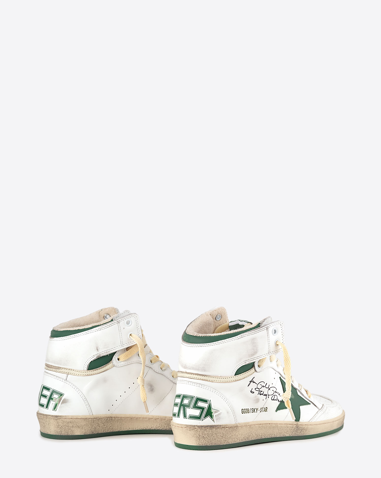 Sneakers Homme Sky Star Golden Goose en cuir Blanc Vert. Vue arrière. 