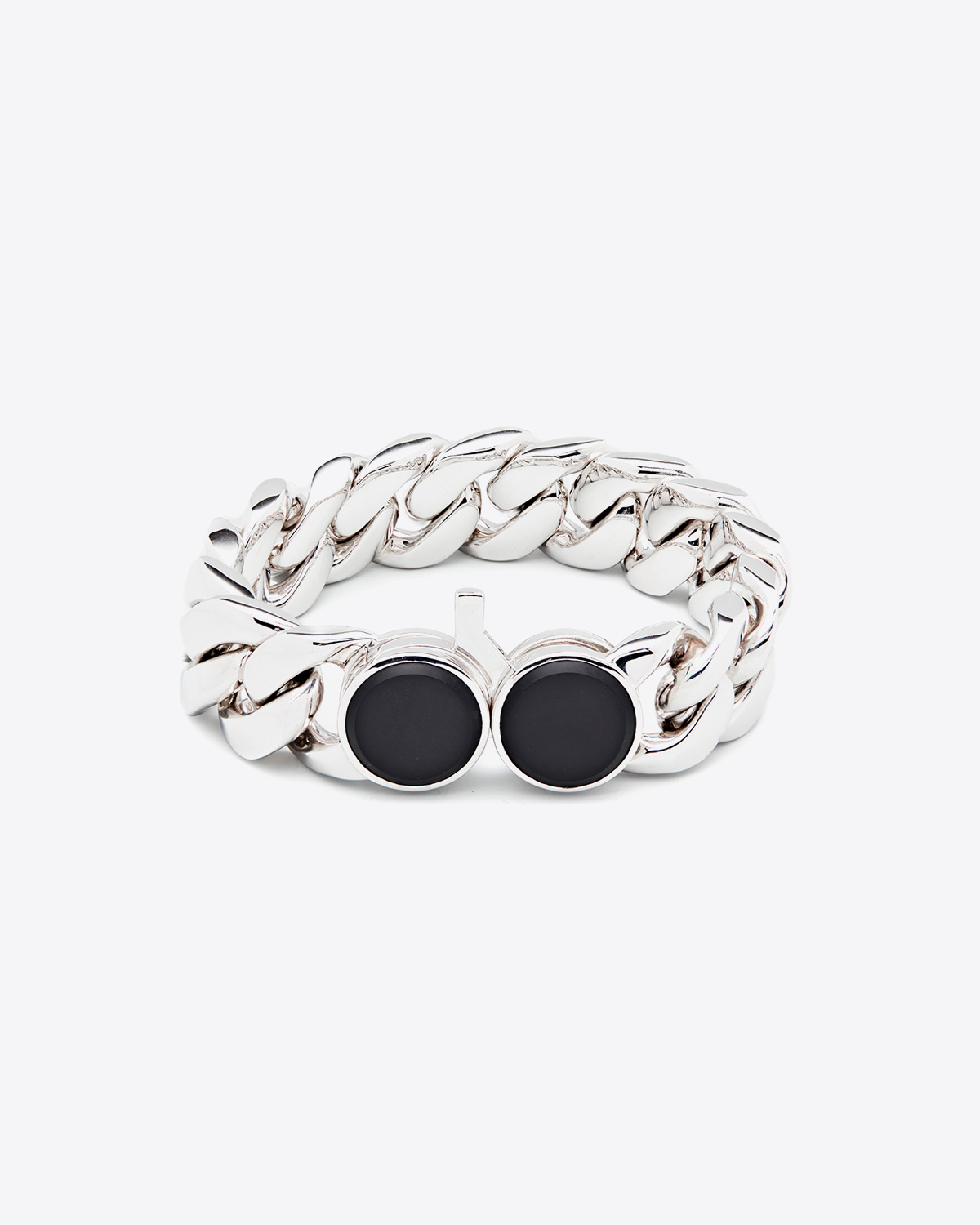 Bracelet gourmette en argent massif fermeture deux pierre Onyx Tom Wood Project. 