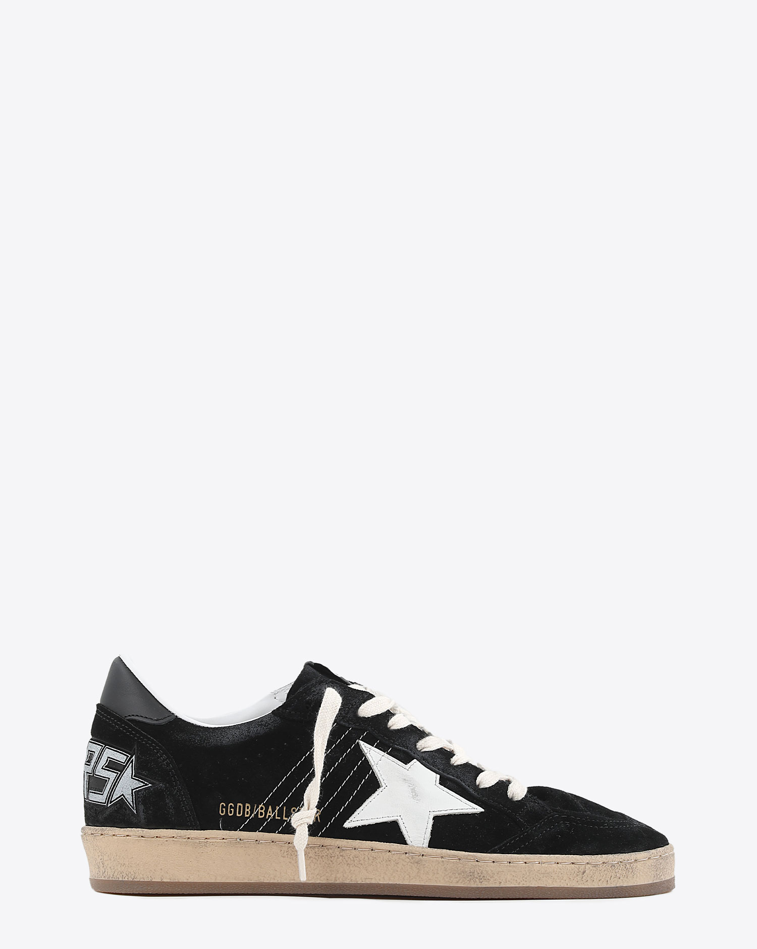 Sneakers Ball star black and white 80203 en cuir suede noir étoile blanche Golden Goose homme. Profil.