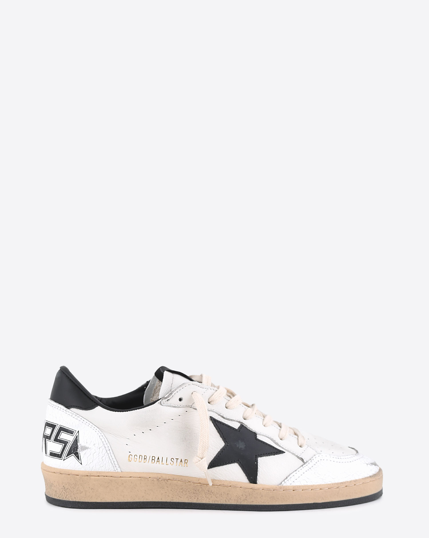 Sneakers Ball Star en cuir blanc étoile cuir noir et arrière noir 10283 Golden Goose femme. Profil.