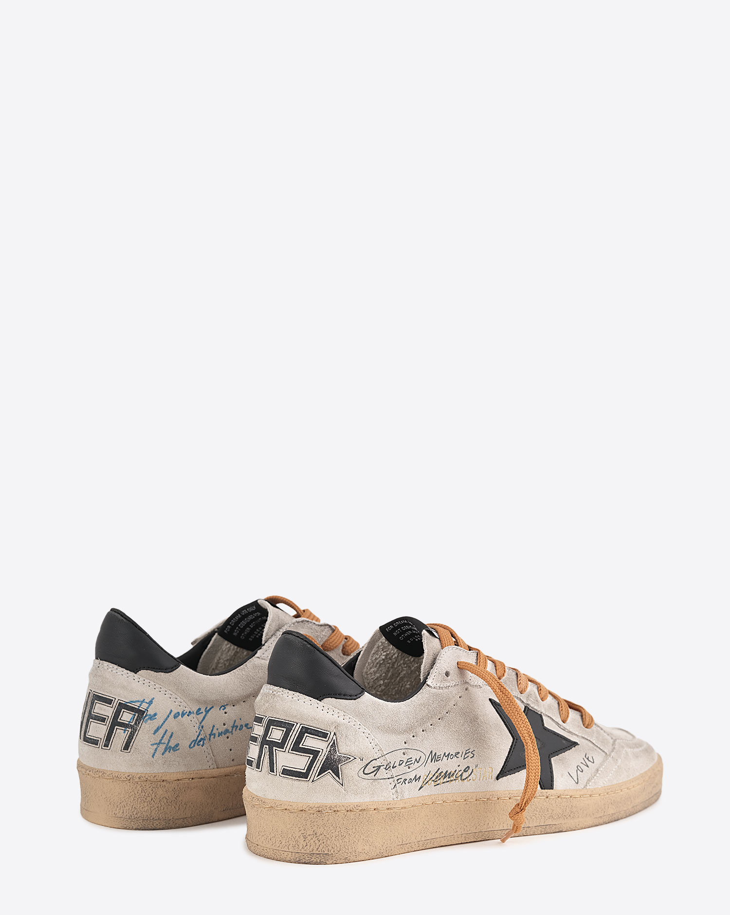 Sneakers Ball Star Golden Goose pour homme en cuir gris avec graffitis et étoile noire. Vue dos. 