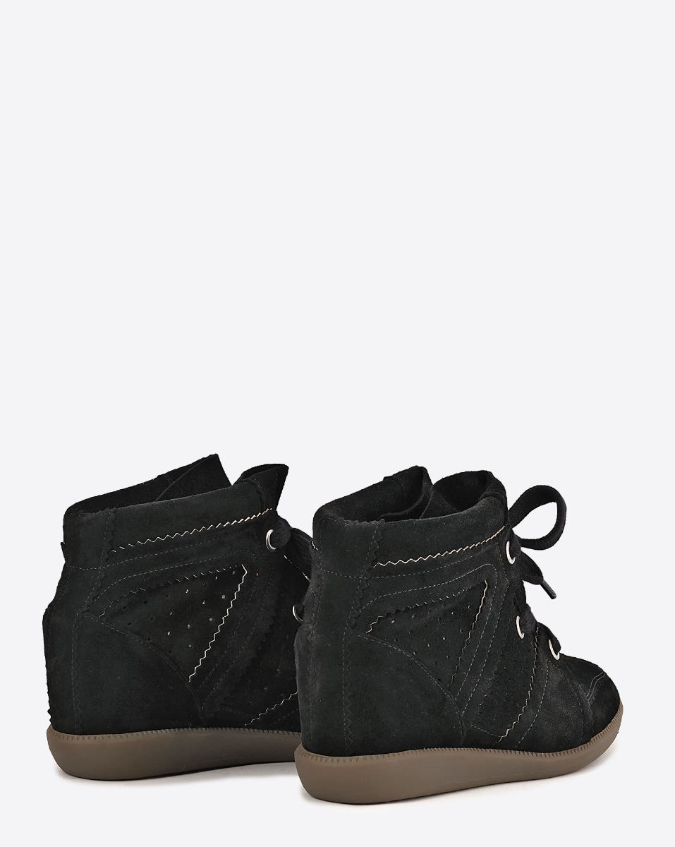 Baskets compensées Bobby Isabel Marant en cuir suédé noir. Arrière.