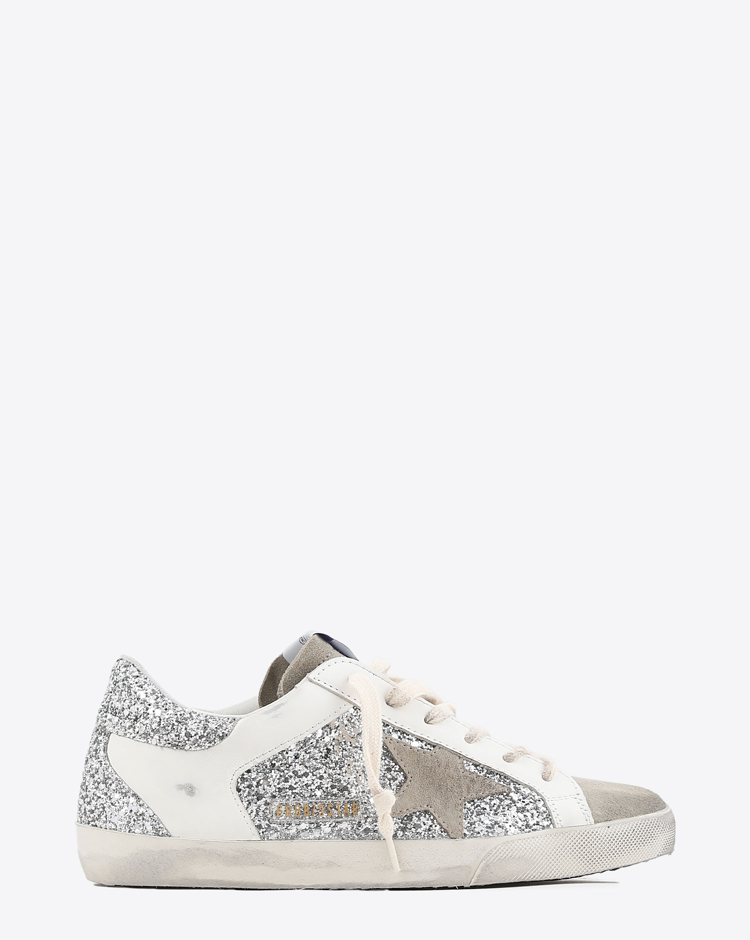 Sneakers Super-star femme en cuir blanc et paillettes argent 81773 Golden Goose (profil).