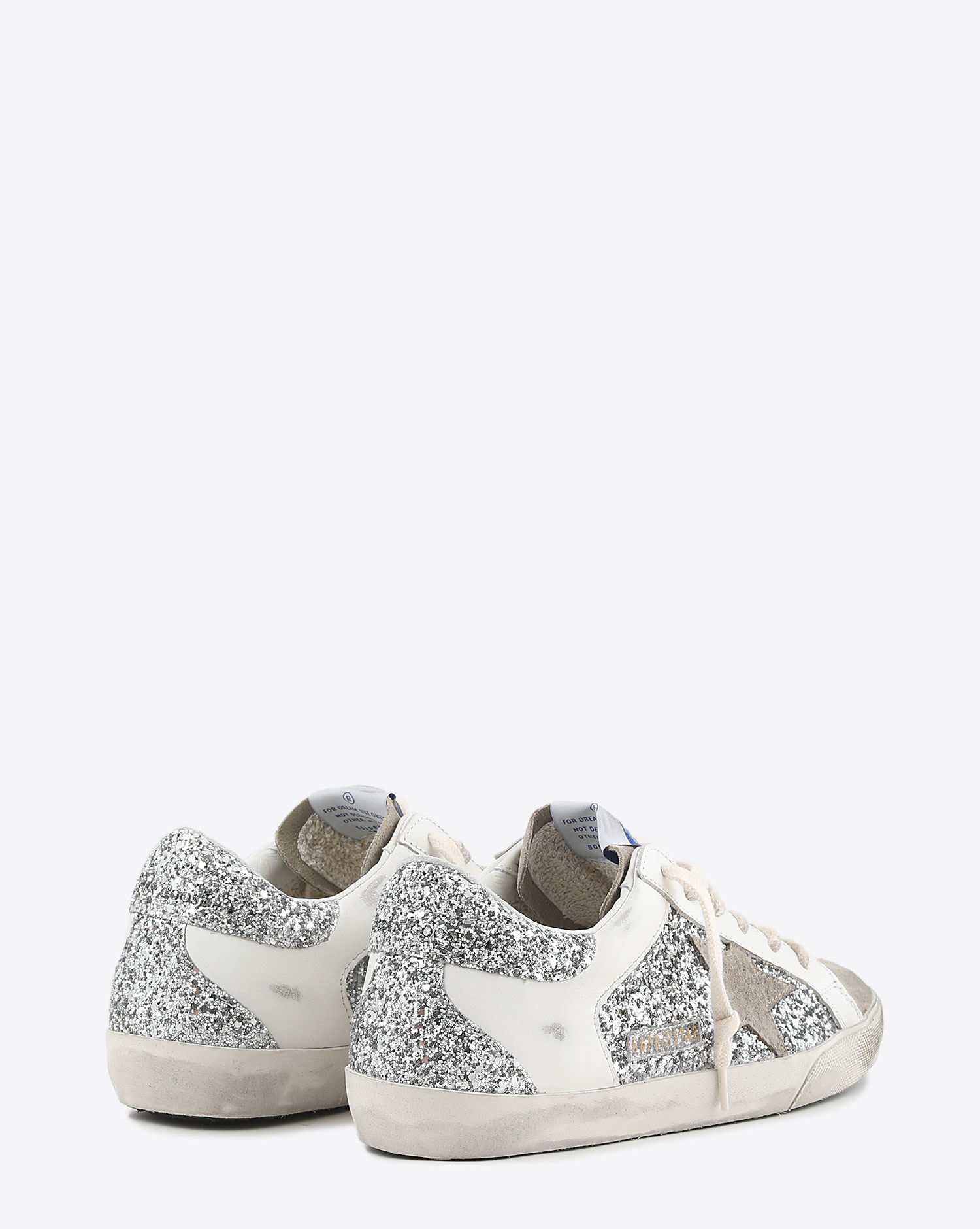 Sneakers Super-star femme en cuir blanc et paillettes argent 81773 Golden Goose (arrière).