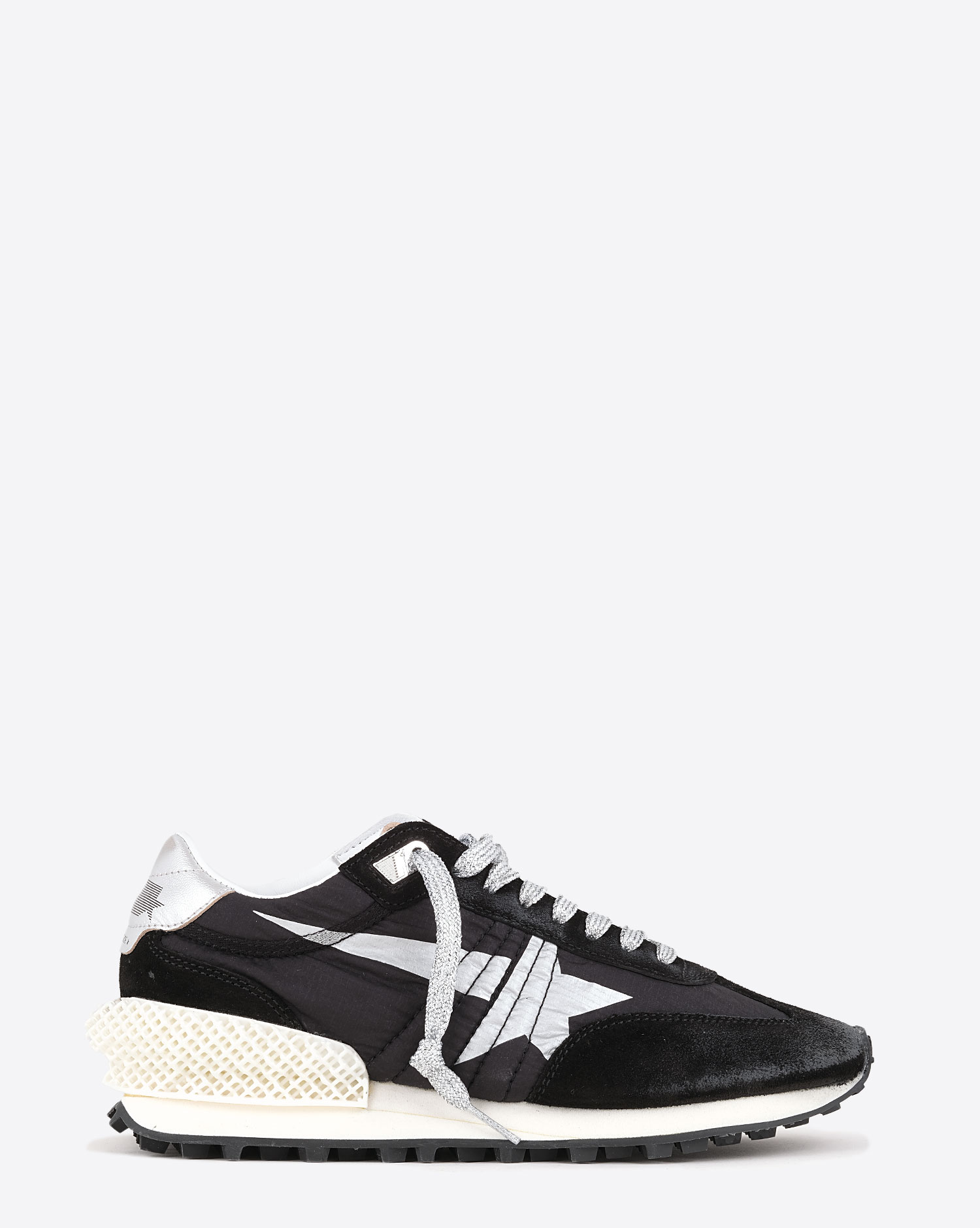 Produit Sneakers basses Marathon Golden Goose Homme noires avec étoile argentée. Profil. 