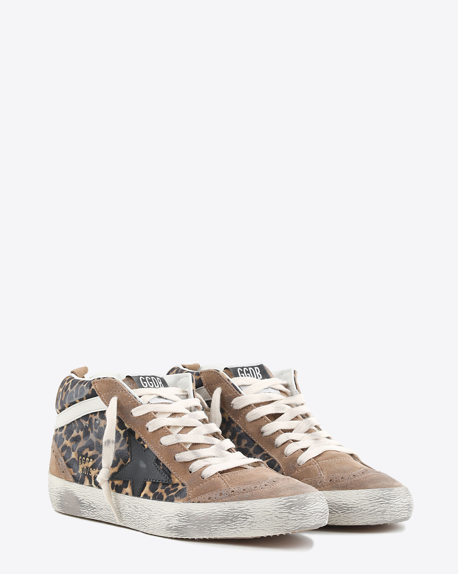 Sneakers semi-montantes Mid-Star en cuir imprimé léopard Golden Goose Femme. 