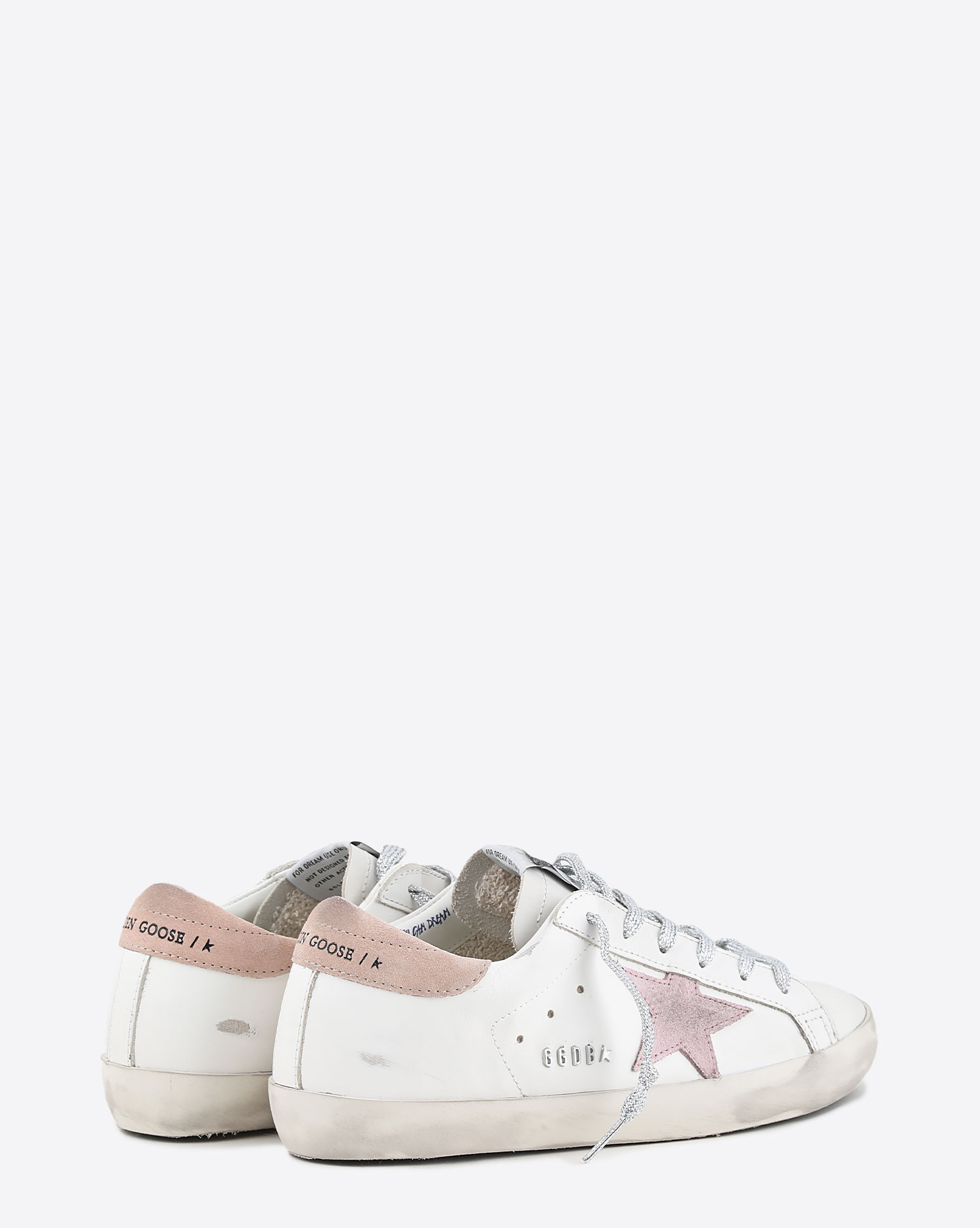 Sneakers Superstar en cuir blanc étoile en cuir suédé rose arrière en cuir suédé nougat 11691 Golden Goose femme. Vu de dos.