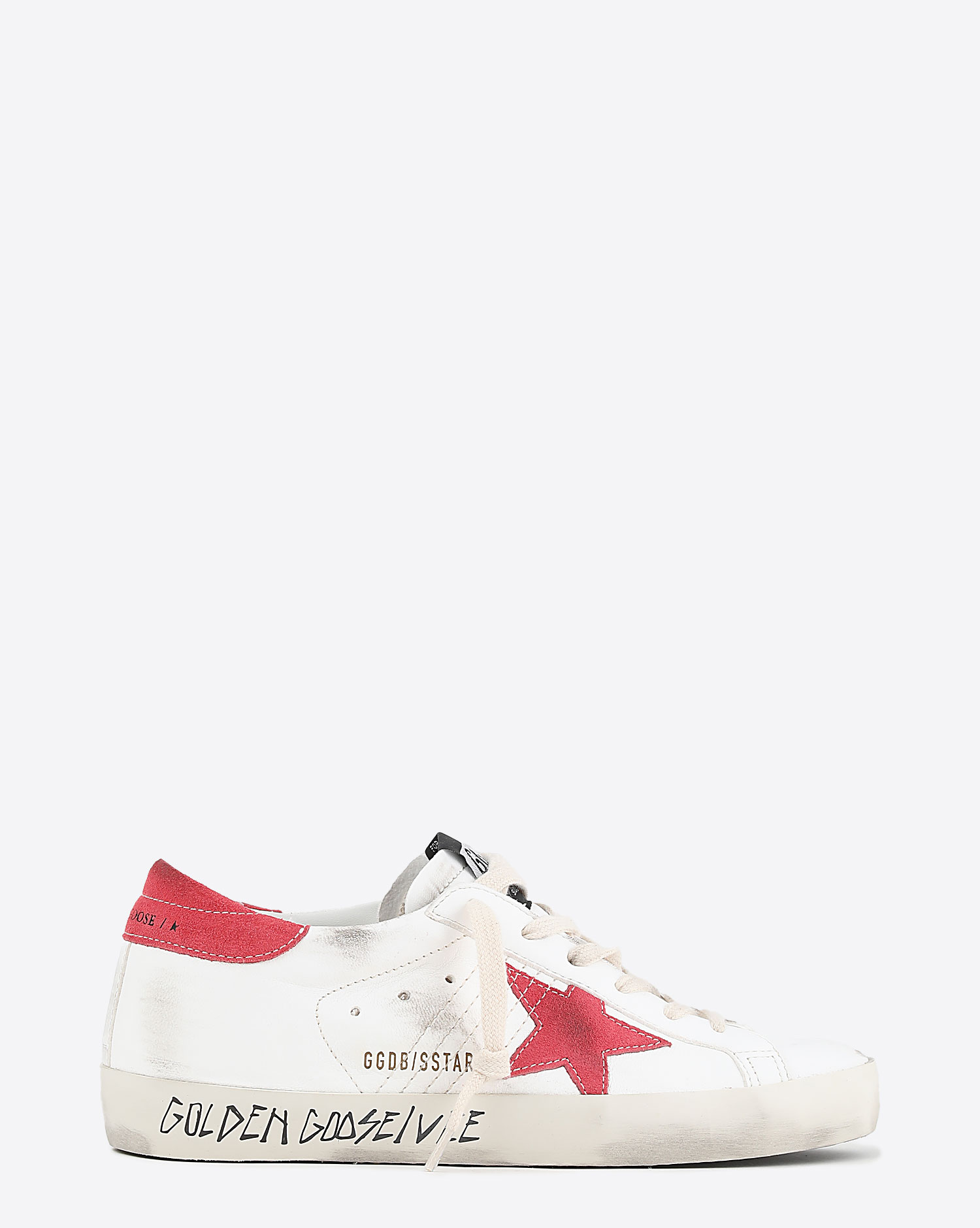 Sneakers Superstar en cuir blanc étoile fuschia arrière fuschia 10358 Golden Goose femme. Profil. 