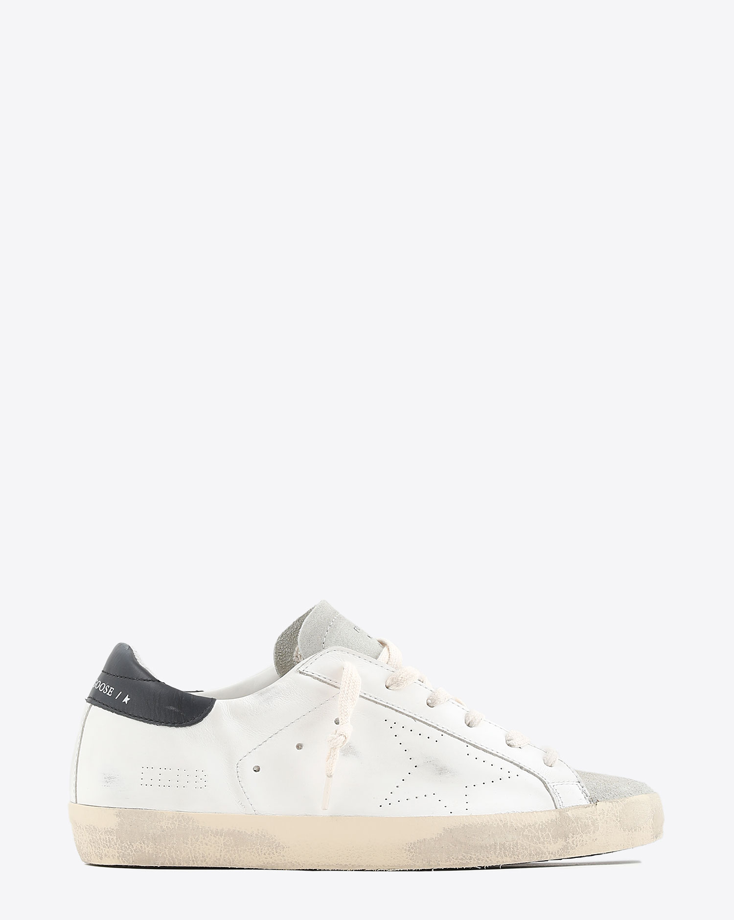 Sneakers Super Star femme en cuir blanc arrière noir 10220 Golden Goose profil.