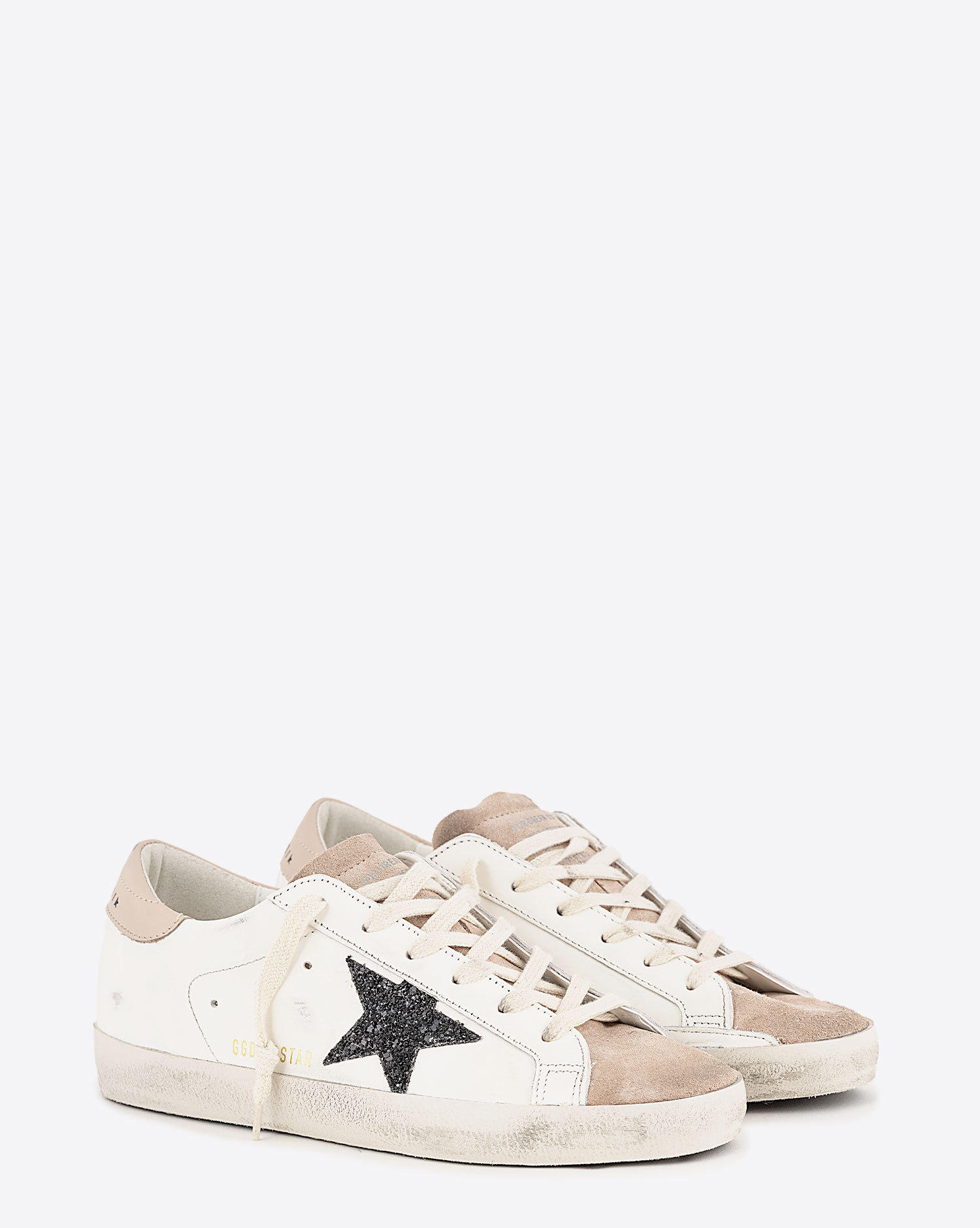 Produit Sneakers Superstar Golden Goose en cuir Milk Rose Bleu. Vue face.