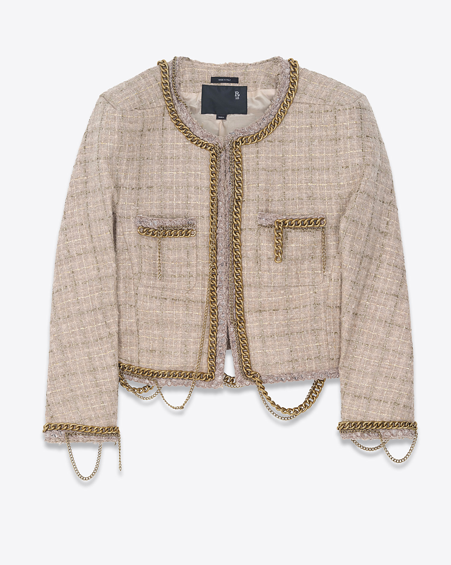 R13 Veste Tweed Epaulette Beige