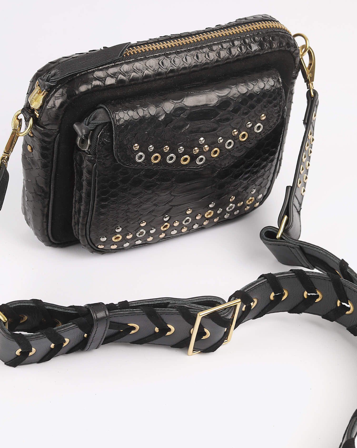 Claris Virot Charly Python Suede Noir Oeillets