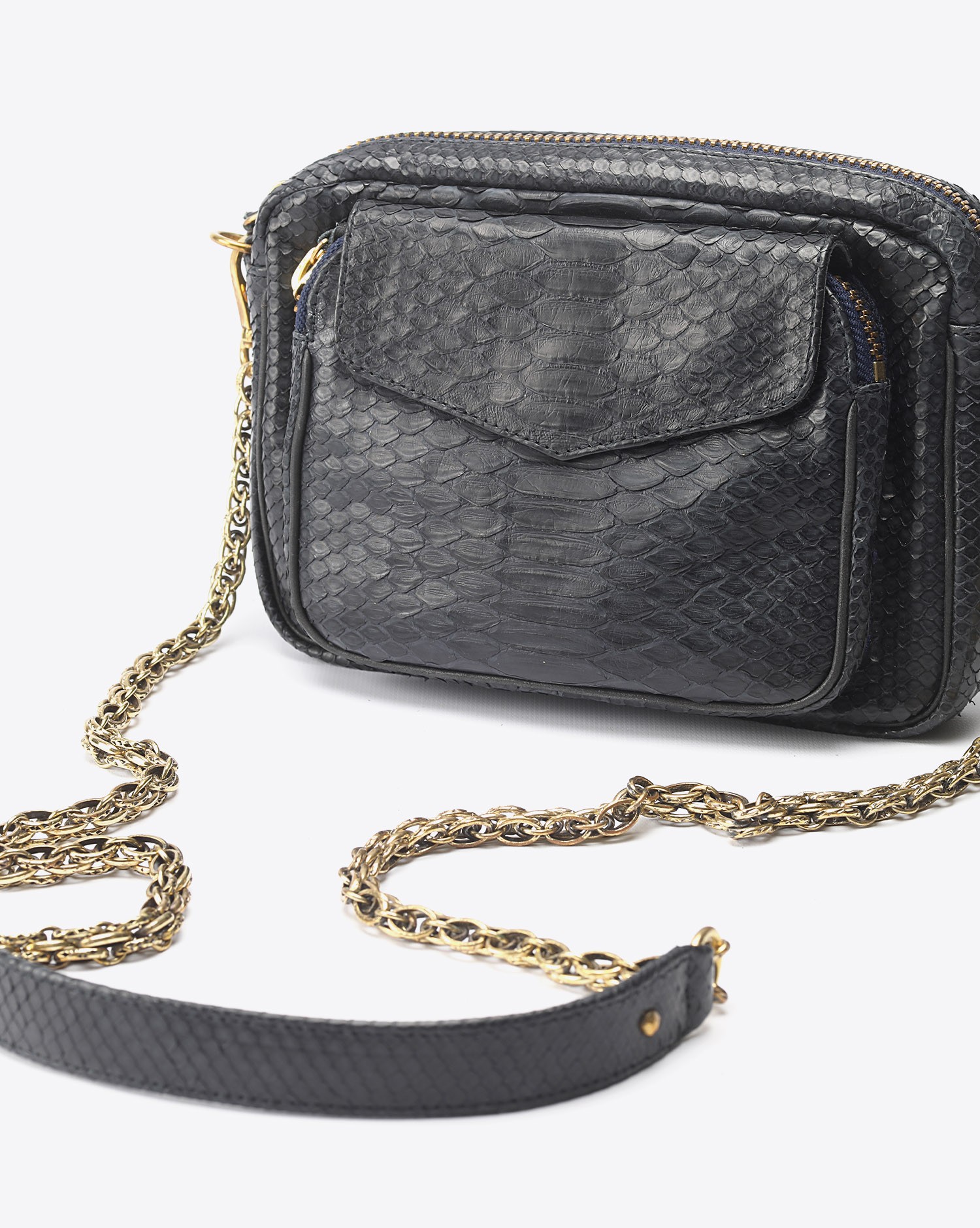 Sac à bandoulière en python Charly noir chaine or Claris Virot 