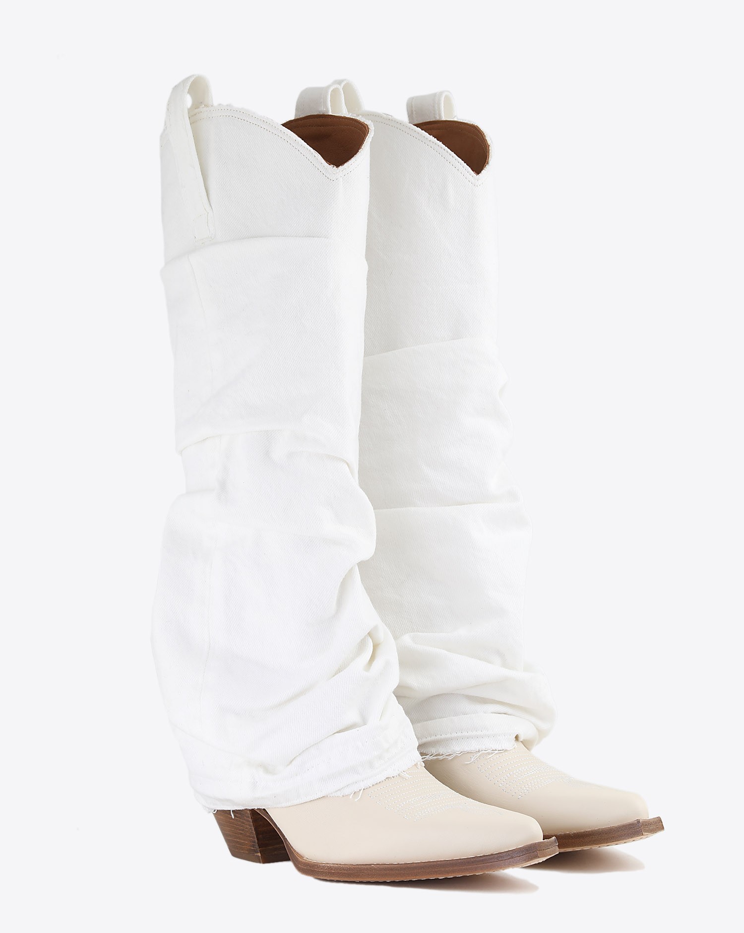 R13 Denim Collection Mid Cowboy Boot W Sleeve White Denim