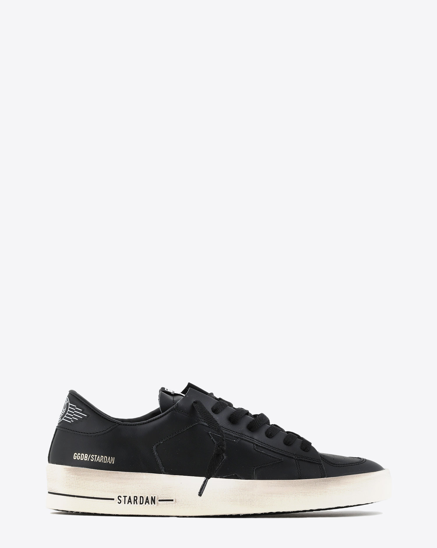 Sneakers en cuir noir Golden Goose Men Stardan Black 90100. Profil. 
