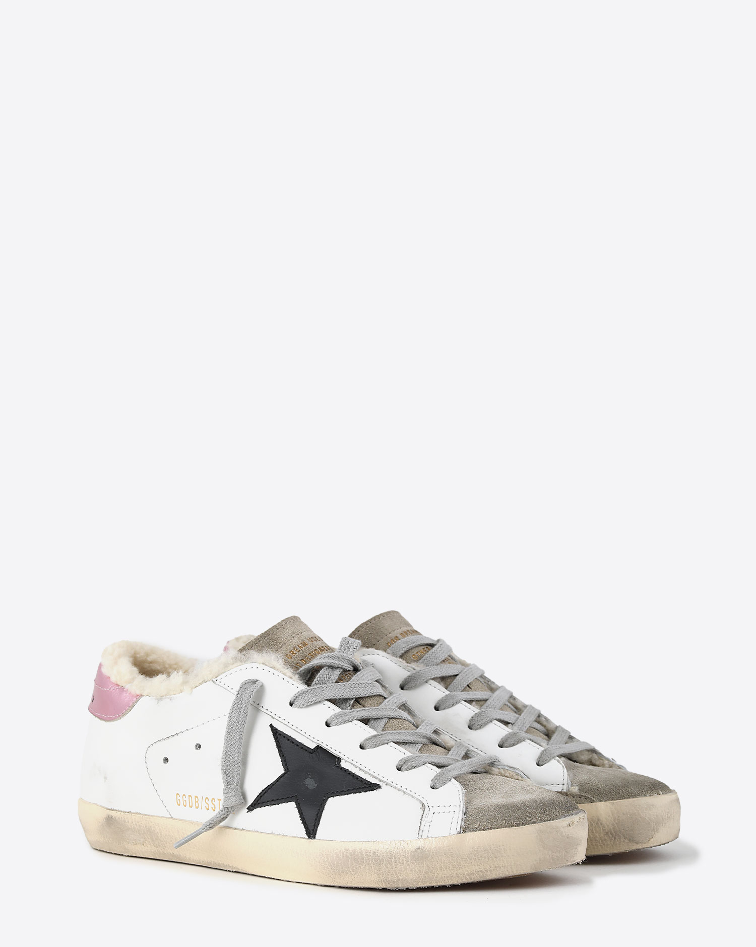 Golden Goose Woman Collection Super-Star – White Black Pink Shearling 11165