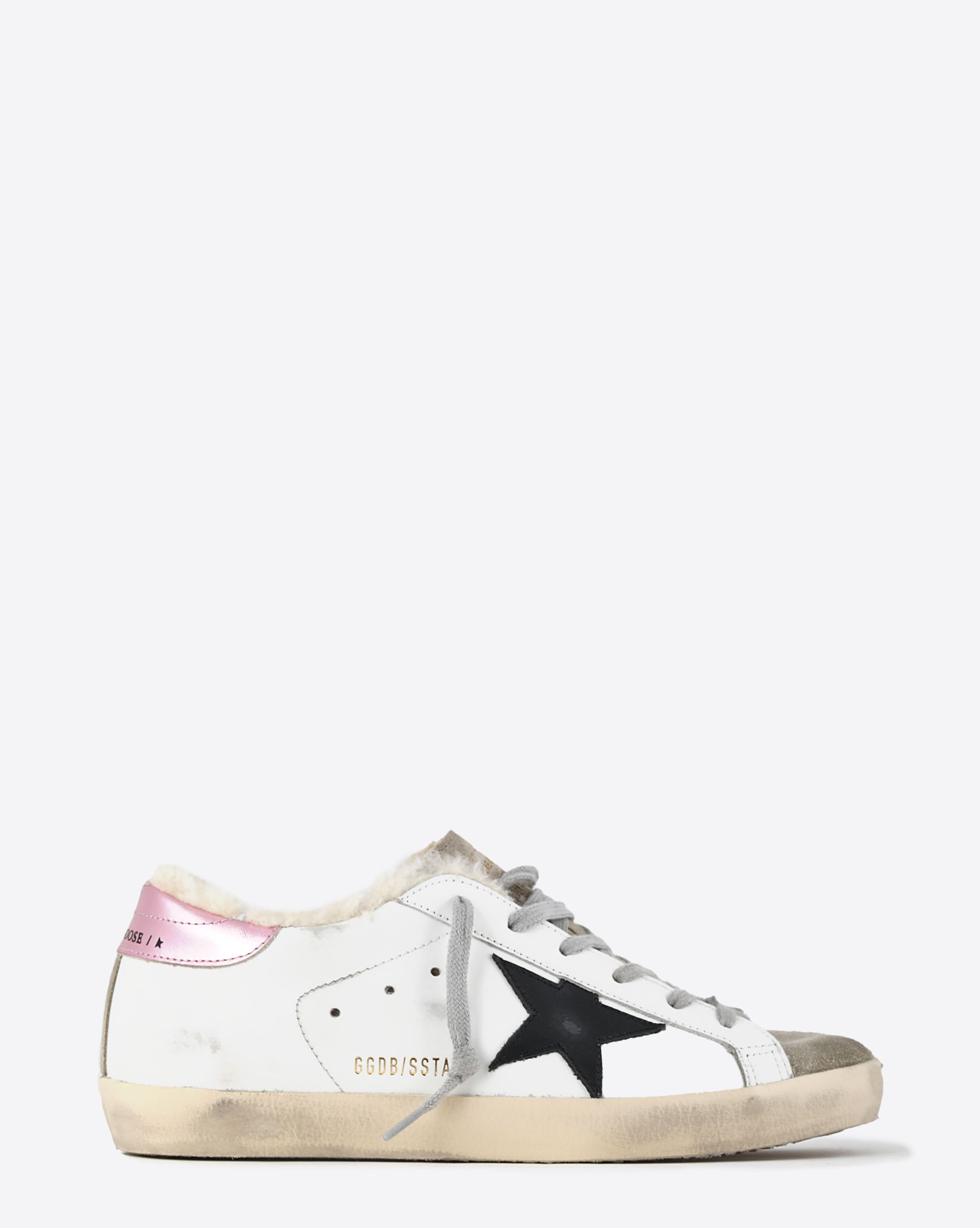 Golden Goose Woman Collection Super-Star – White Black Pink Shearling 11165