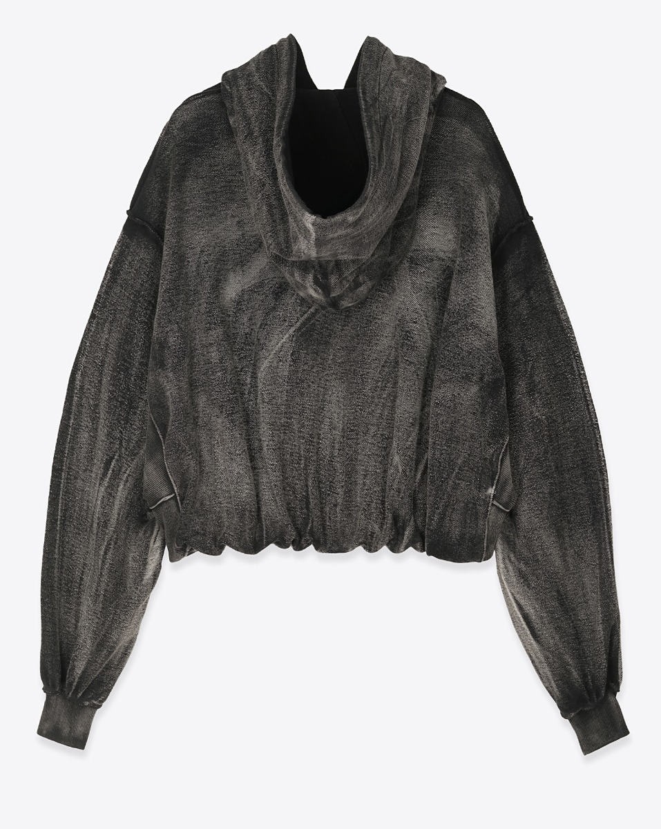 Produit Sweat-shirt à capuche Balloon Popover noir délavé R13. Vue de dos.