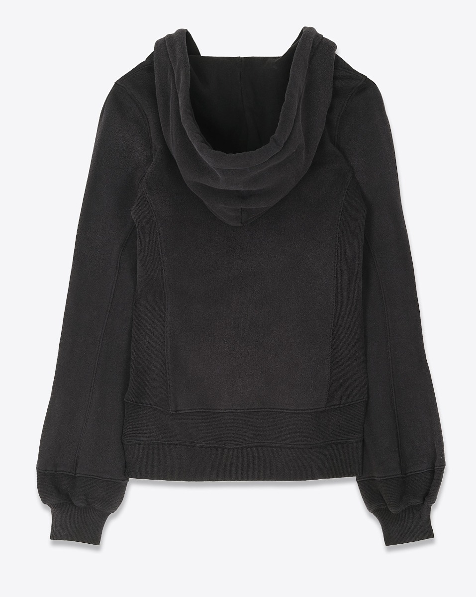 Veste à capuche zippée Elongated Hoodie R13 en molleton noir. Vue de dos.