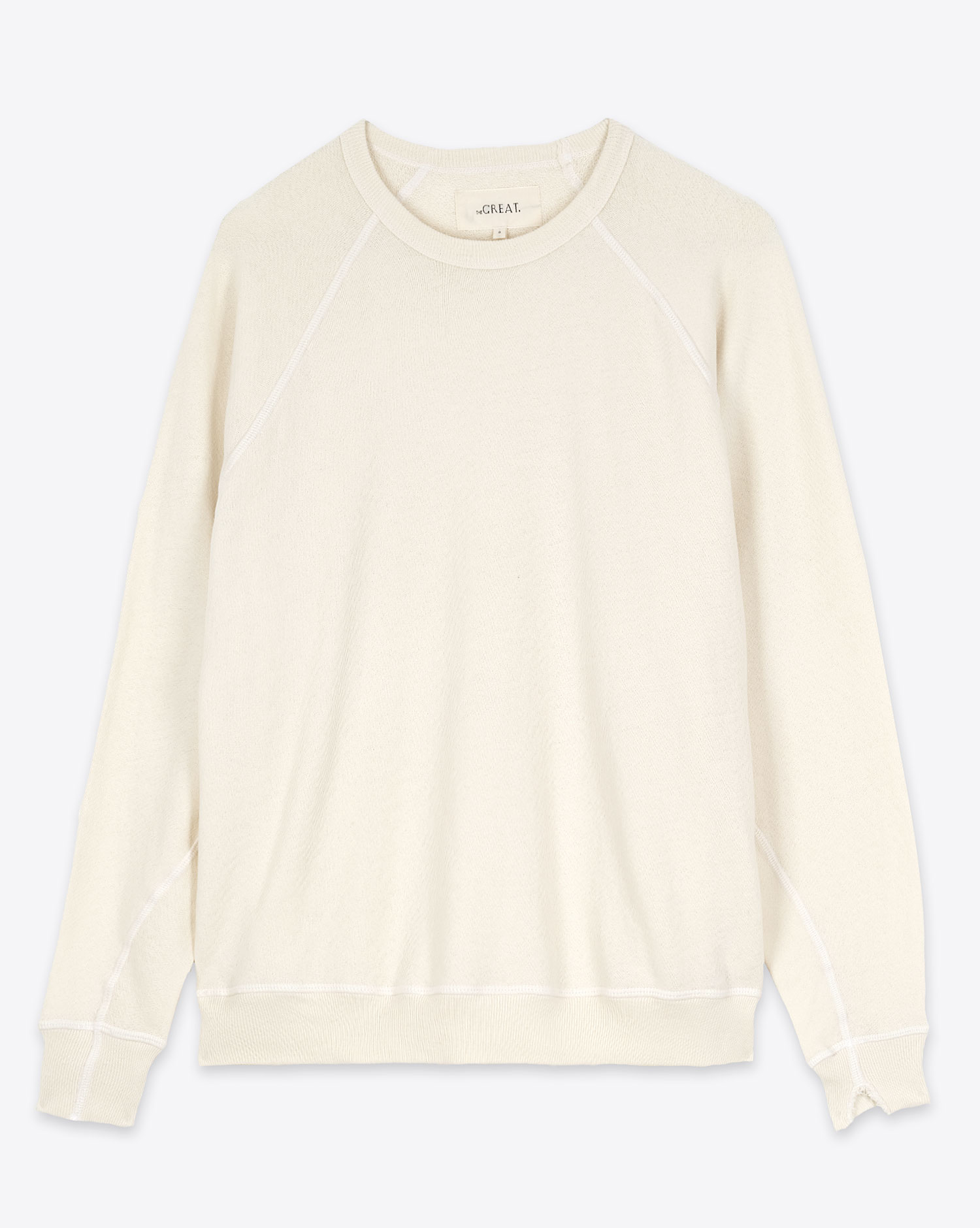 Produit Sweatshirt manches longues College The Great en coton écru. Vue face. 
