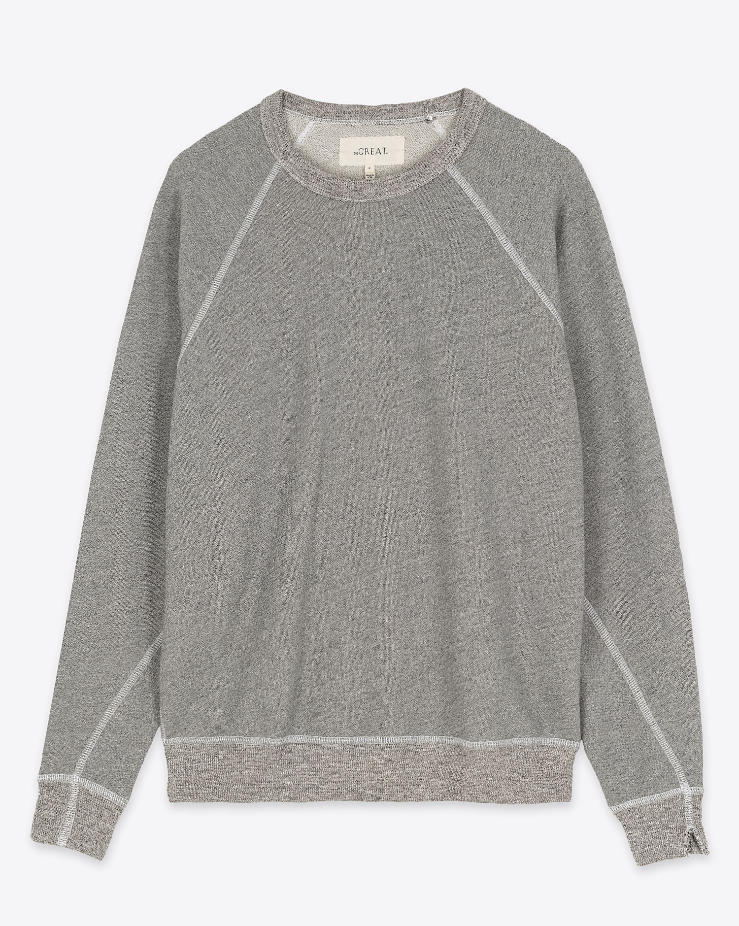 Produit Sweatshirt manches longues College The Great en coton gris. Vue face. 