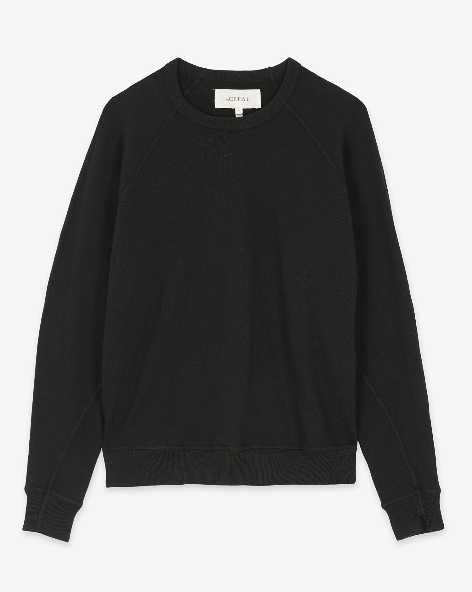 Produit Sweatshirt College The Great en coton noir. Vue face. 