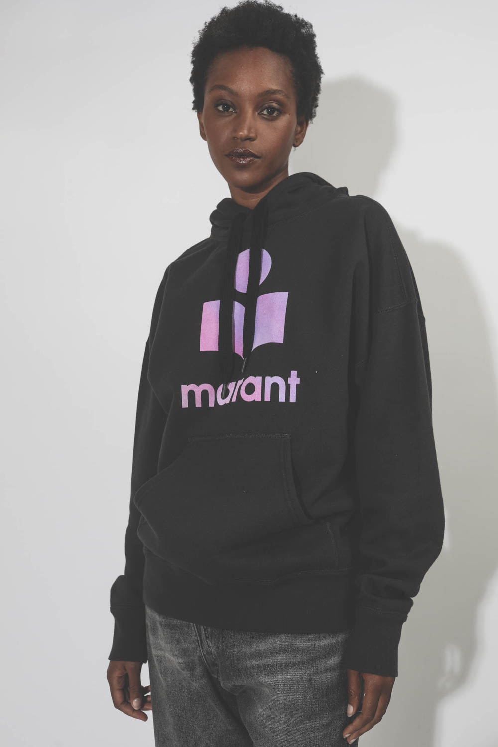 Sweatshirt à capuche logo Mansel faded black pink Isabel Marant Etoile.