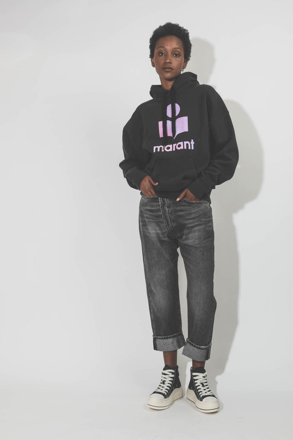 Sweatshirt à capuche logo Mansel faded black pink Isabel Marant Etoile.