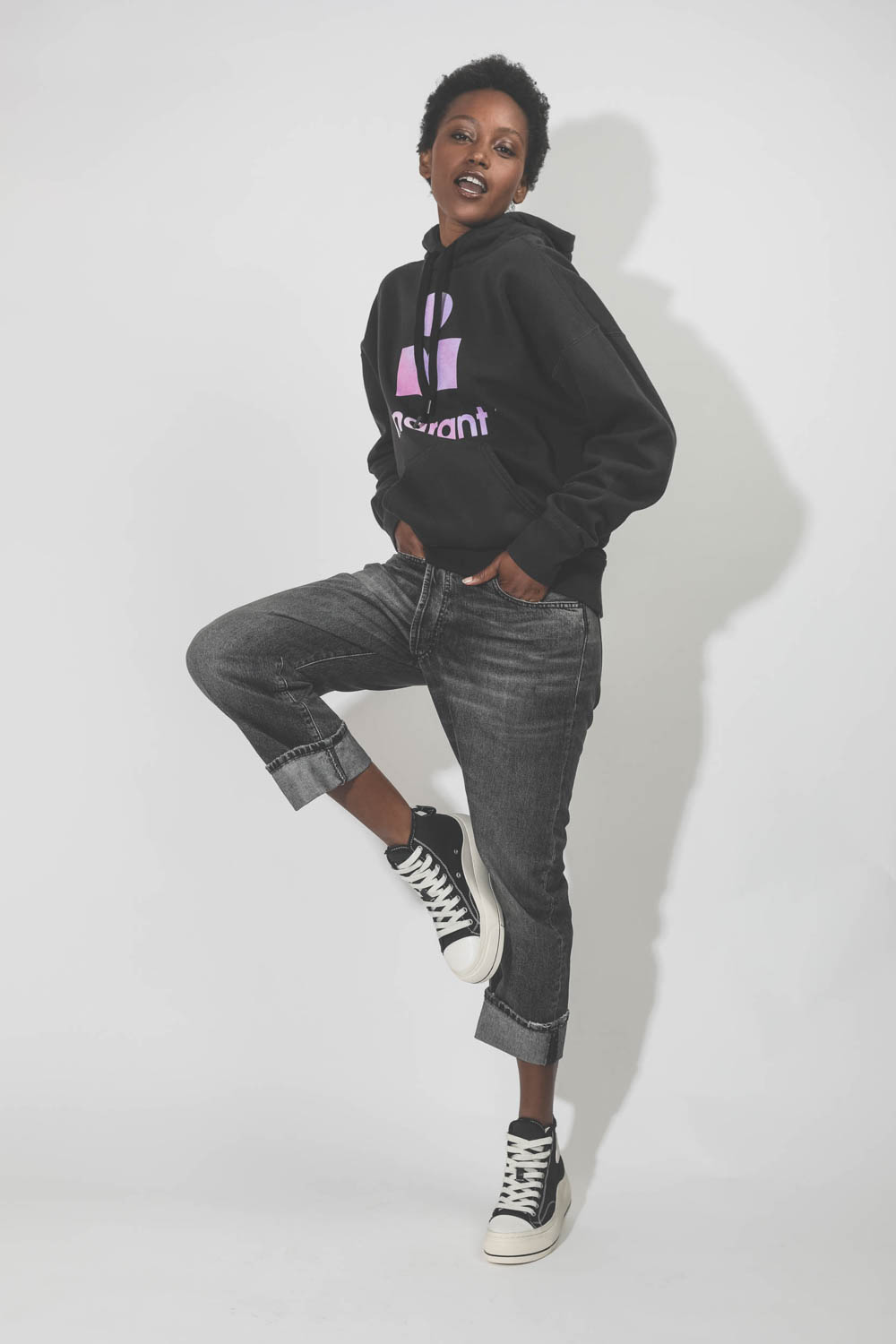 Sweatshirt à capuche logo Mansel faded black pink Isabel Marant Etoile.