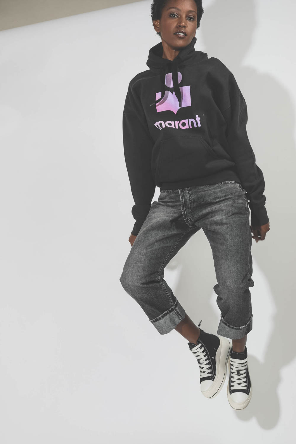 Sweatshirt à capuche logo Mansel faded black pink Isabel Marant Etoile.