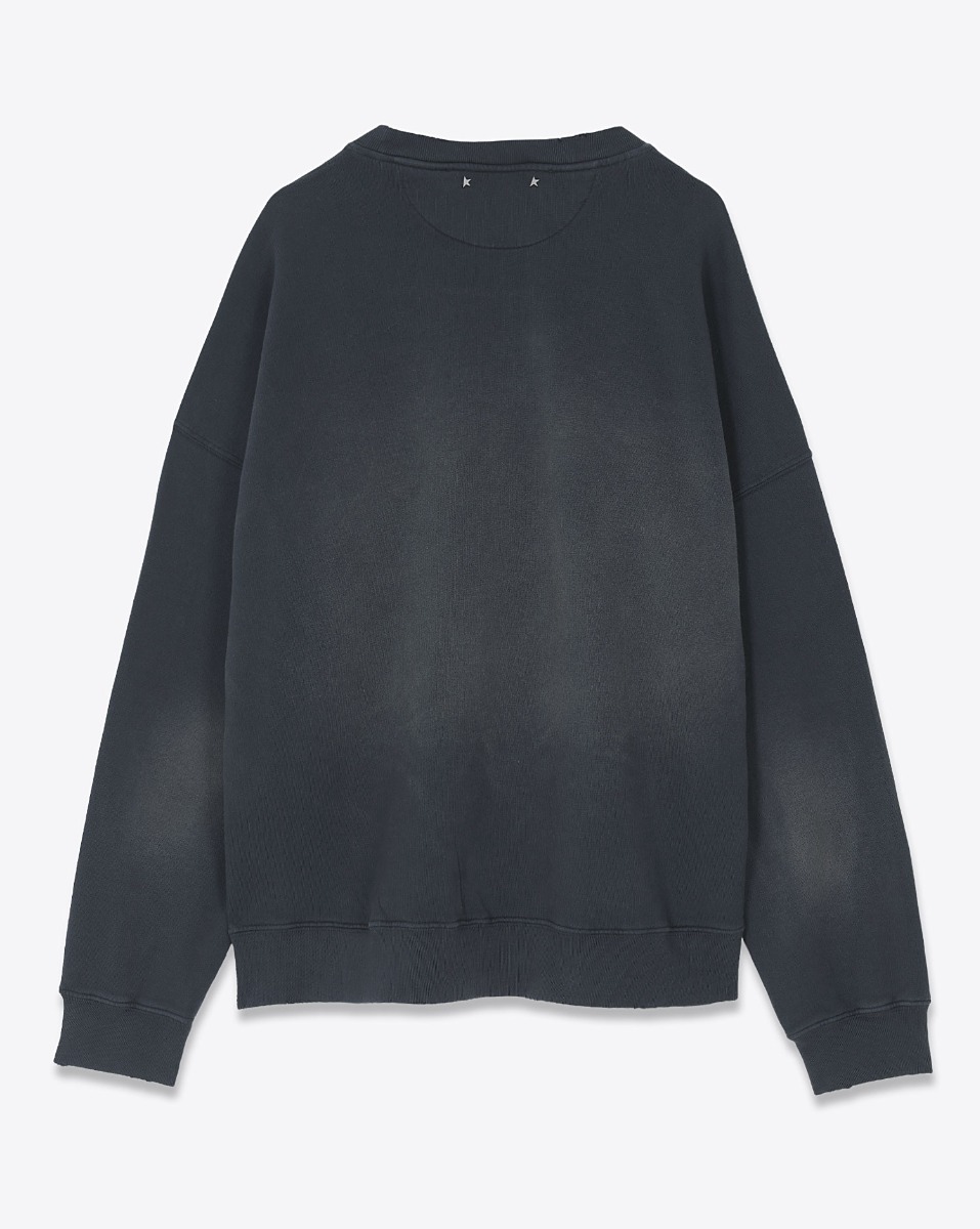 Produit Sweat-shirt unisexe Martin Golden Goose en coton noir vieilli, logo brodé sur la poitrine. Vue de dos.