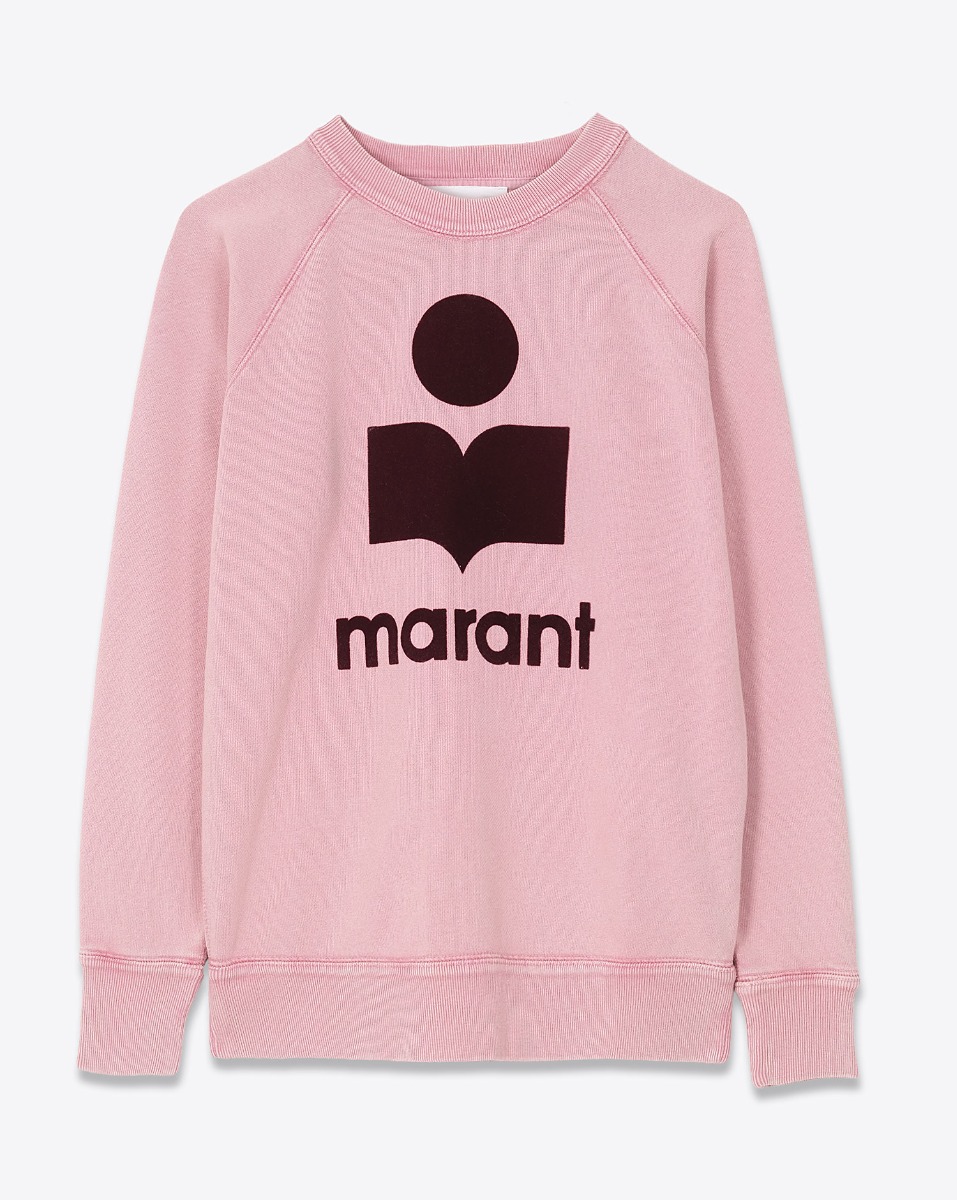 Sweatshirt Millyny Isabel Marant Étoile en coton rose logo Marant en velours bordeaux. Vue de face.