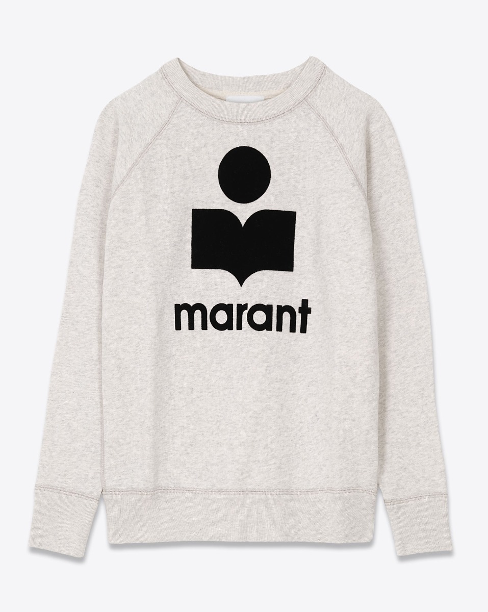 Sweatshirt Millyny Isabel Marant Étoile en coton écru, logo Marant en velours noir, étoile. Vue de face.