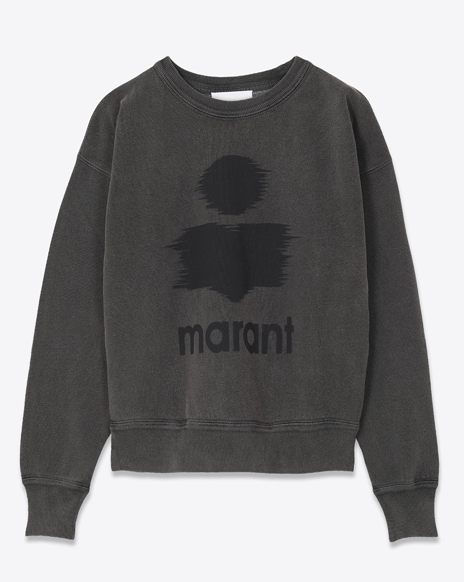 Sweatshirt Mobyli Isabel Marant Étoile en coton anthracite, logo Marant, effet flou noir. Vue de face.