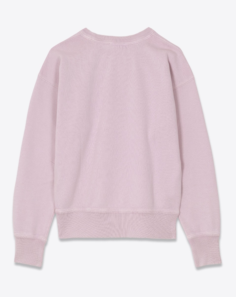 Sweat-shirt Mobyli Isabel Marant Étoile en coton rose clair, logo Marant, effet délavé. Vue de dos.