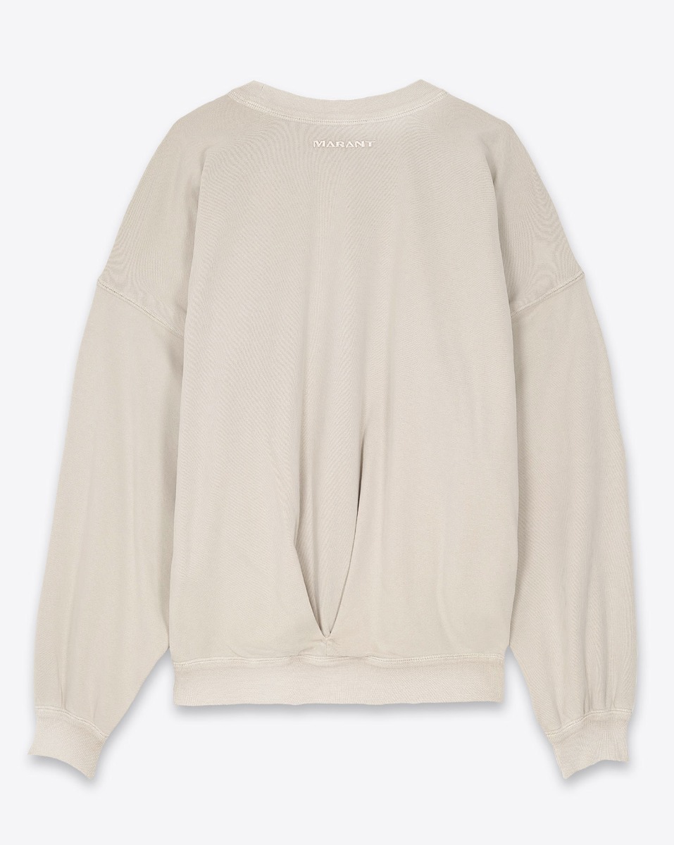 Sweatshirt Sauria Isabel Marant Etoile en coton beige. Vue de dos. Détail de la broderie Marant sous le col. 